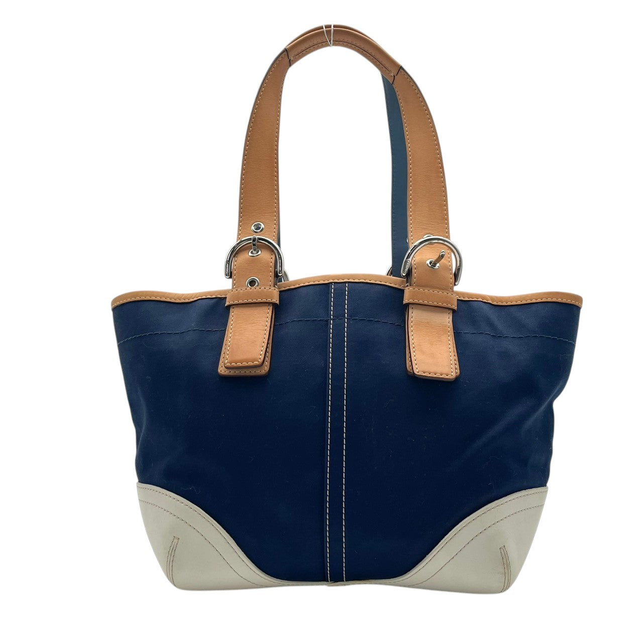 美品 コーチ COACH ソーホーツイル 4428 トートバッグ ハンドバッグ ワンショルダー 肩掛け かばん 鞄 キャンバス レザー 本革 ネイビー ホワイト バイカラー レディース クラシック エレガント シンプル 上品 大人 自立可 S98