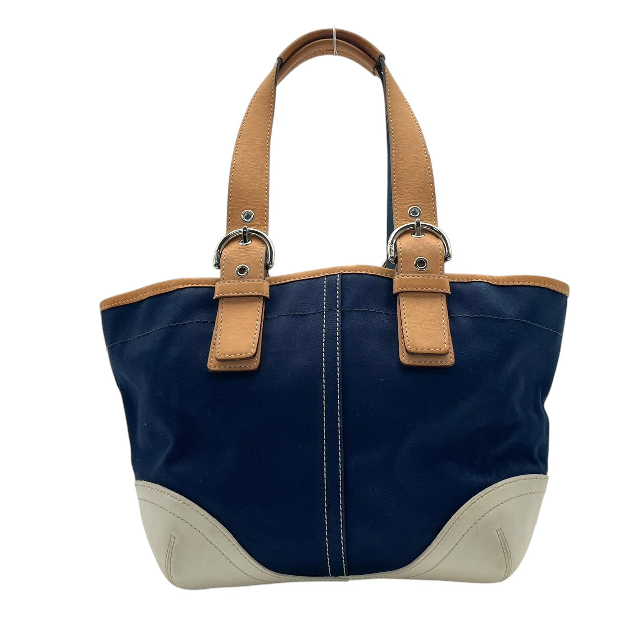 美品 コーチ COACH ソーホーツイル 4428 トートバッグ ハンドバッグ ワンショルダー 肩掛け かばん 鞄 キャンバス レザー 本革 ネイビー ホワイト バイカラー レディース クラシック エレガント シンプル 上品 大人 自立可 S98