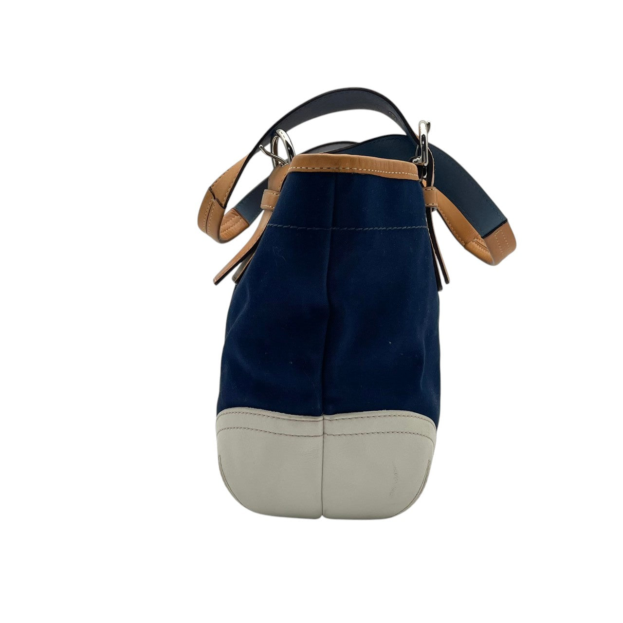 美品 コーチ COACH ソーホーツイル 4428 トートバッグ ハンドバッグ ワンショルダー 肩掛け かばん 鞄 キャンバス レザー 本革 ネイビー ホワイト バイカラー レディース クラシック エレガント シンプル 上品 大人 自立可 S98