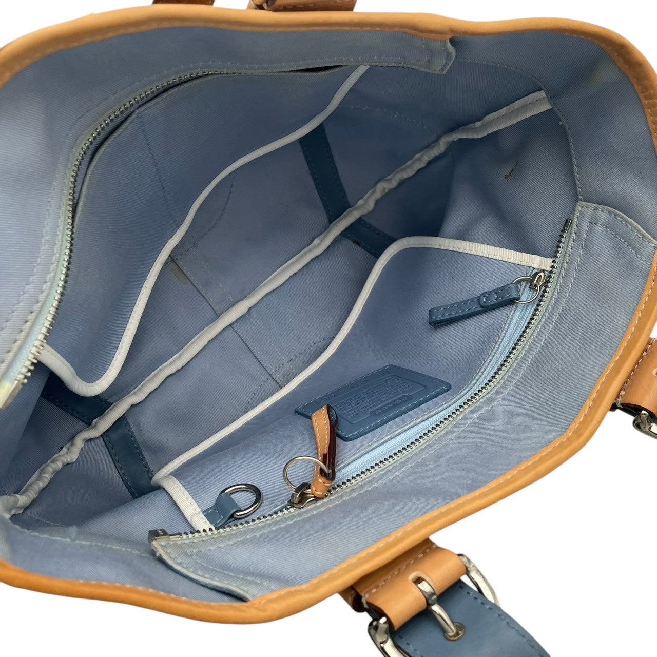 美品 コーチ COACH ソーホーツイル 4428 トートバッグ ハンドバッグ ワンショルダー 肩掛け かばん 鞄 キャンバス レザー 本革 ネイビー ホワイト バイカラー レディース クラシック エレガント シンプル 上品 大人 自立可 S98