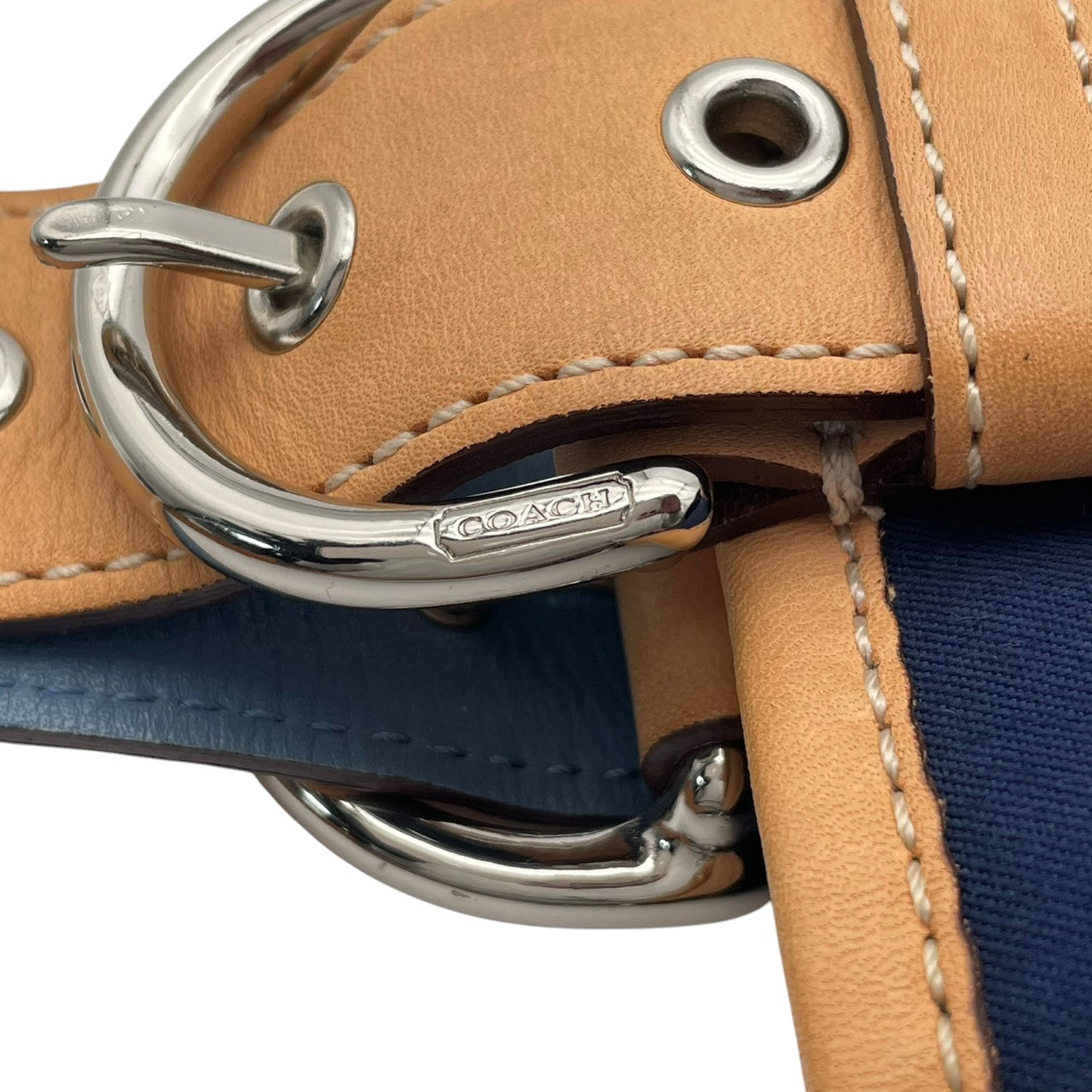 美品 コーチ COACH ソーホーツイル 4428 トートバッグ ハンドバッグ ワンショルダー 肩掛け かばん 鞄 キャンバス レザー 本革 ネイビー ホワイト バイカラー レディース クラシック エレガント シンプル 上品 大人 自立可 S98