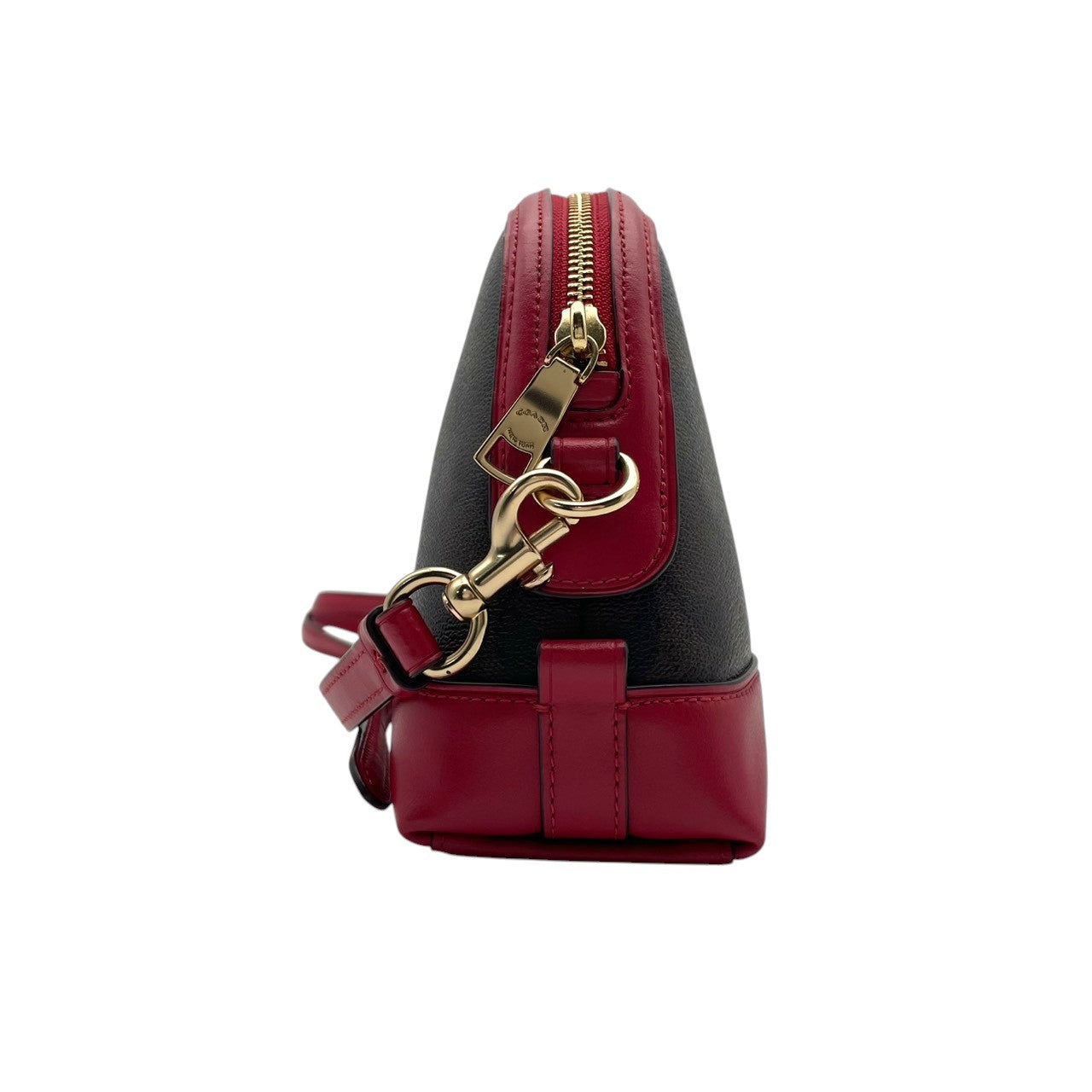 極 美品 コーチ COACH F76674 ショルダーバッグ クロスボディ ドーム型 シグネチャー PVC レザー 本革 茶 ブラウン ワインレッド ボルドー バイカラー レディース カジュアル デイリー お出かけ エレガント 上品 斜め掛け可 自立可 S98