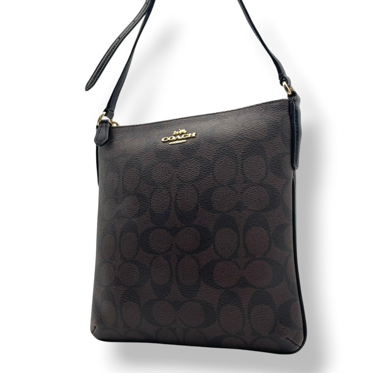 美品 コーチ COACH F58309 シグネチャー ショルダーバッグ クロスボディ サコッシュ PVC レザー 本革 ブラウン 茶 エレガント クラシック レディース 通勤 通学 デイリー お出かけ 旅行 カジュアル シンプル 上品 大人 斜め掛け可 S98