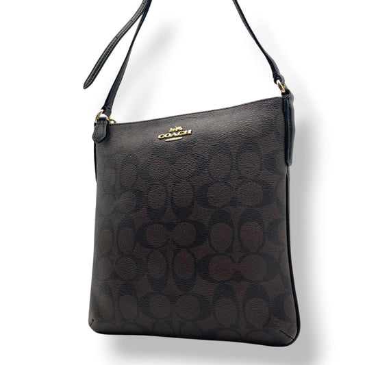 美品 コーチ COACH F58309 シグネチャー ショルダーバッグ クロスボディ サコッシュ PVC レザー 本革 ブラウン 茶 エレガント クラシック レディース 通勤 通学 デイリー お出かけ 旅行 カジュアル シンプル 上品 大人 斜め掛け可 S98