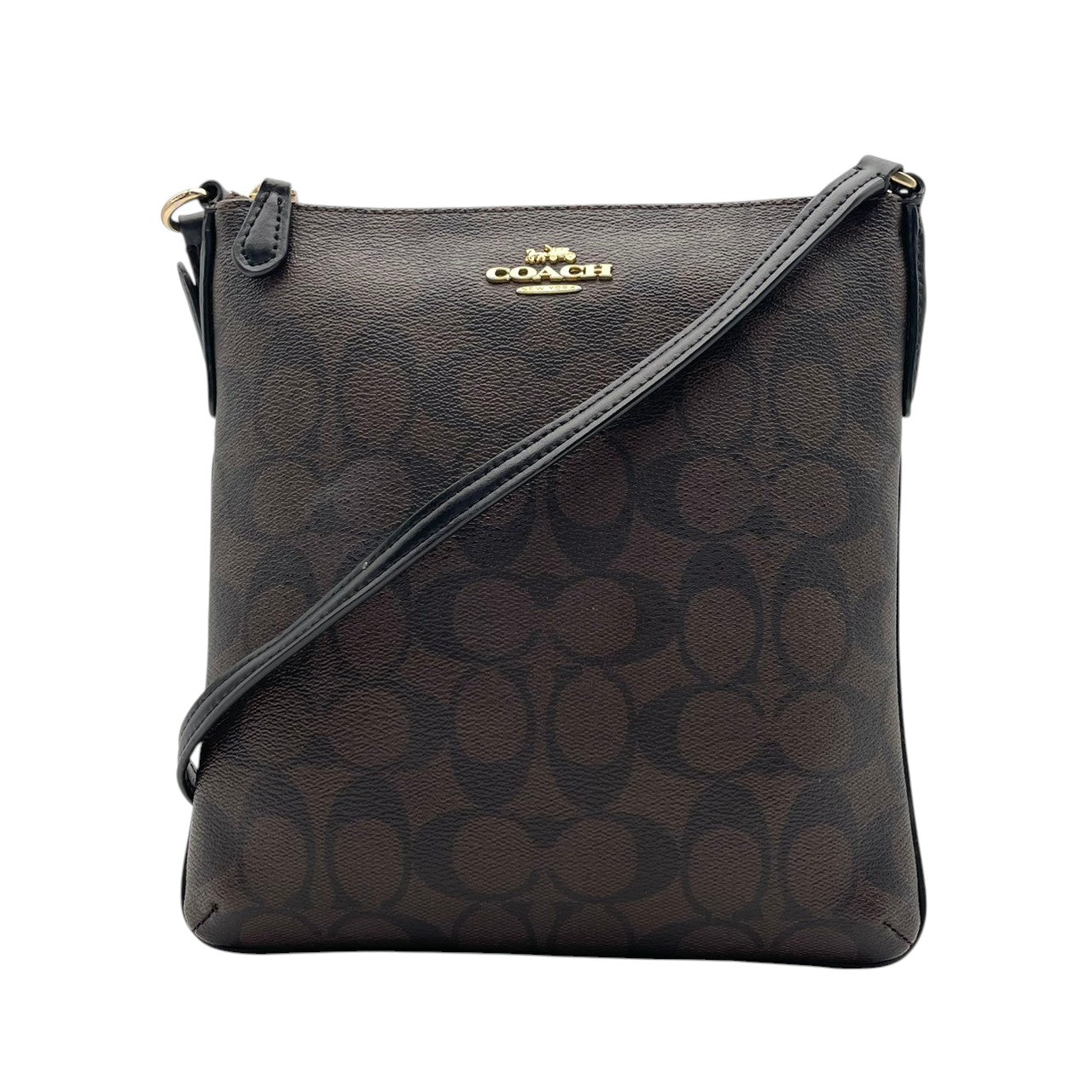 美品 コーチ COACH F58309 シグネチャー ショルダーバッグ クロスボディ サコッシュ PVC レザー 本革 ブラウン 茶 エレガント クラシック レディース 通勤 通学 デイリー お出かけ 旅行 カジュアル シンプル 上品 大人 斜め掛け可 S98