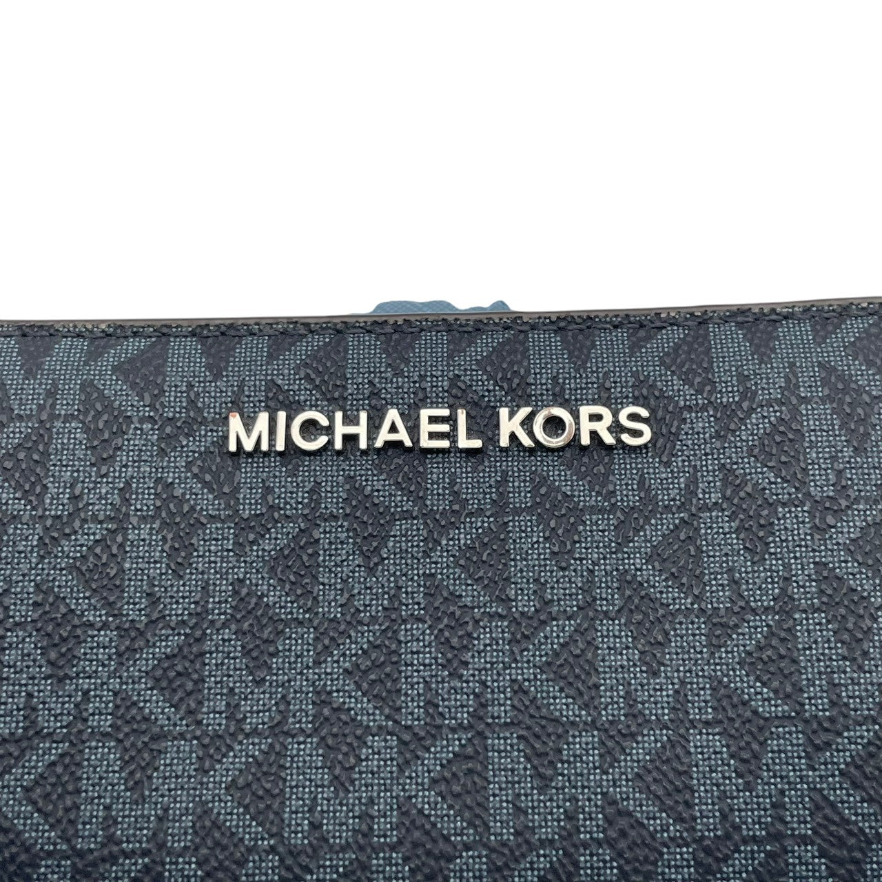 美品 マイケルコース MICHAEL KORS 二つ折り財布 折り財布 ミニ財布 ウォレット L字ファスナー コインケース パスケース付 PVC レザー ネイビー 紺 シグネチャー ジェットセット レディース エレガント クラシック 上品 通勤 通学 W6