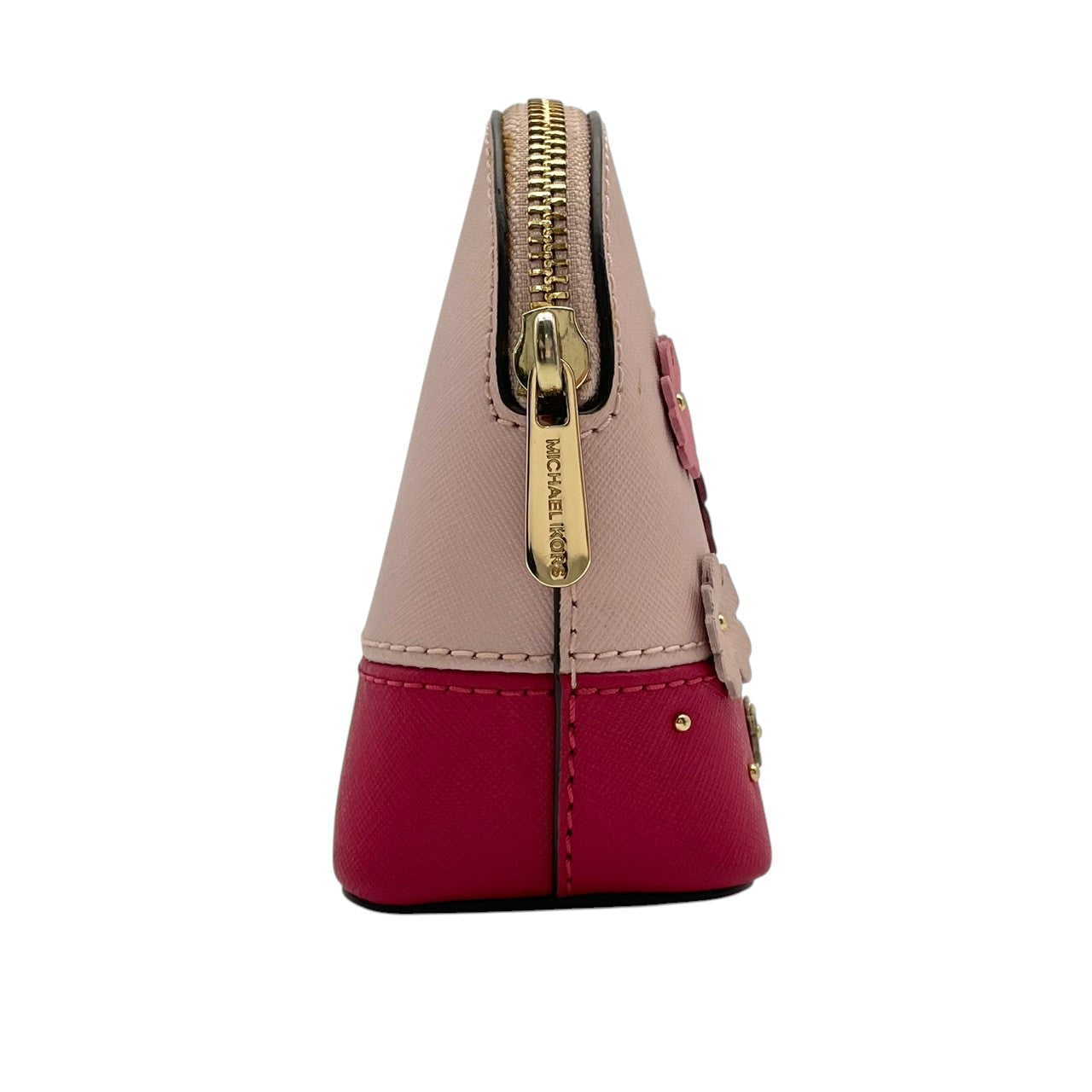 美品 マイケルコース MICHAEL KORS 35S8GY3T3U ポーチ コスメポーチ 小物入れ PVC レザー 本革 ピンク バイカラー フラワー アップリケ リボン レディース エレガント キュート カジュアル デイリー トラベル 旅行 M5