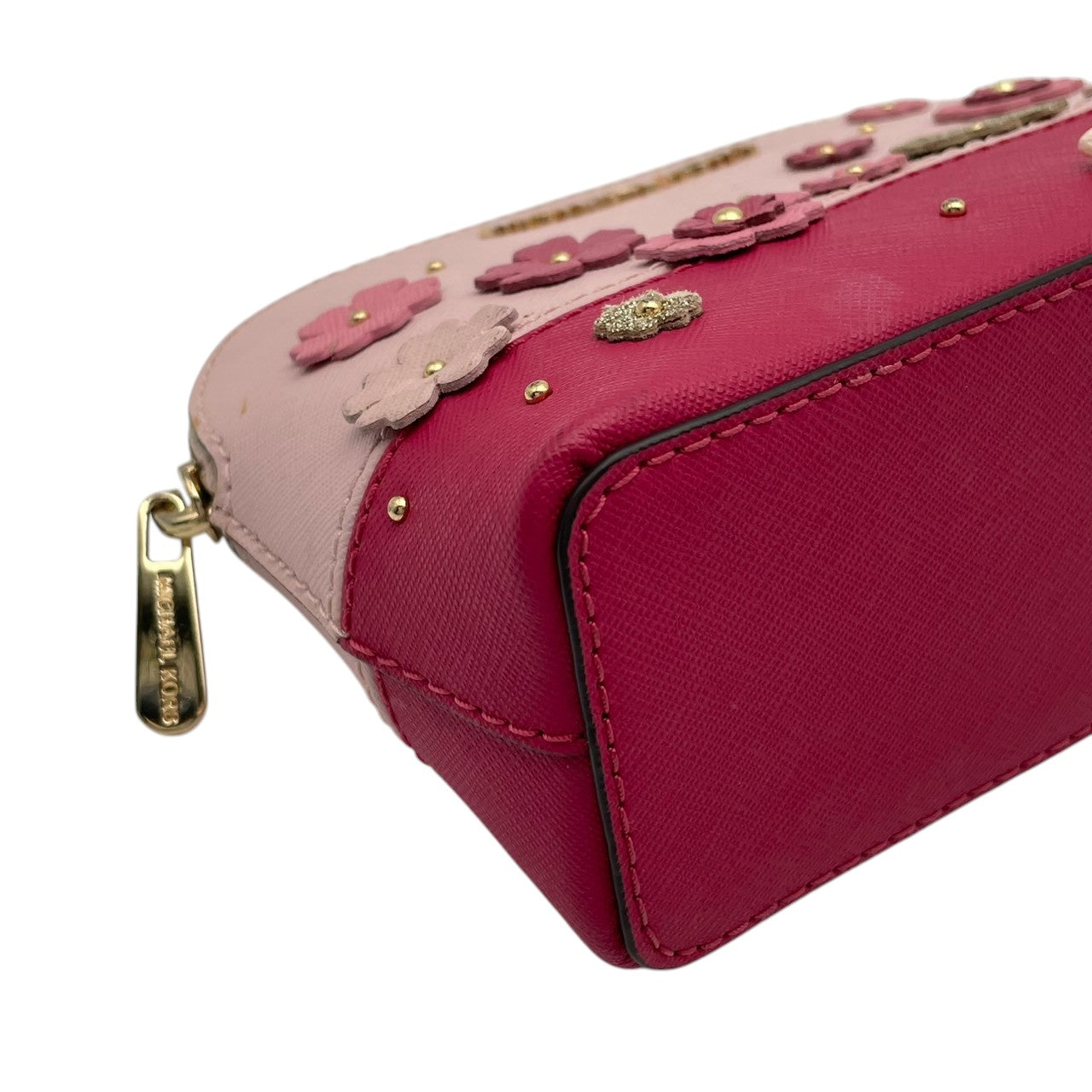 美品 マイケルコース MICHAEL KORS 35S8GY3T3U ポーチ コスメポーチ 小物入れ PVC レザー 本革 ピンク バイカラー フラワー アップリケ リボン レディース エレガント キュート カジュアル デイリー トラベル 旅行 M5