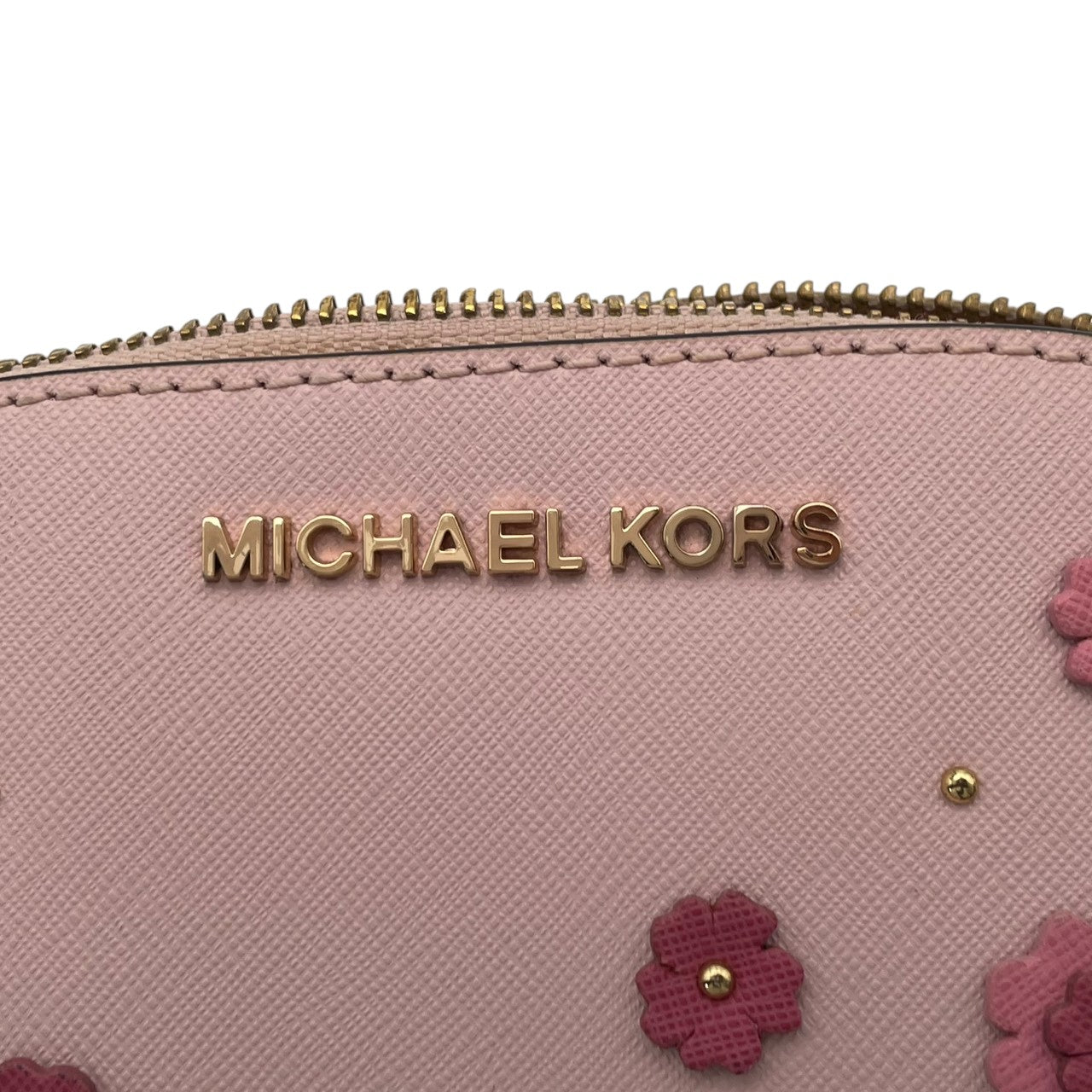 美品 マイケルコース MICHAEL KORS 35S8GY3T3U ポーチ コスメポーチ 小物入れ PVC レザー 本革 ピンク バイカラー フラワー アップリケ リボン レディース エレガント キュート カジュアル デイリー トラベル 旅行 M5