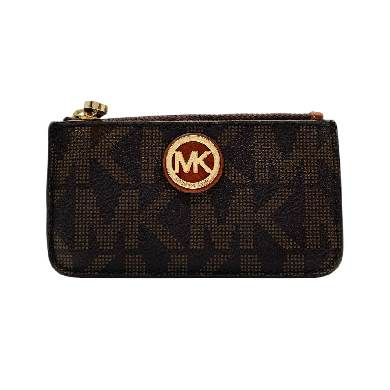 美品 マイケルコース MICHAEL KORS コインケース 小銭入れ カードケース マルチケース PVC レザー 本革 ブラウン 茶 シグネチャー レディース エレガント クラシック カジュアル コンパクト デイリー 通勤 通学 お出かけ 上品 大人 M5