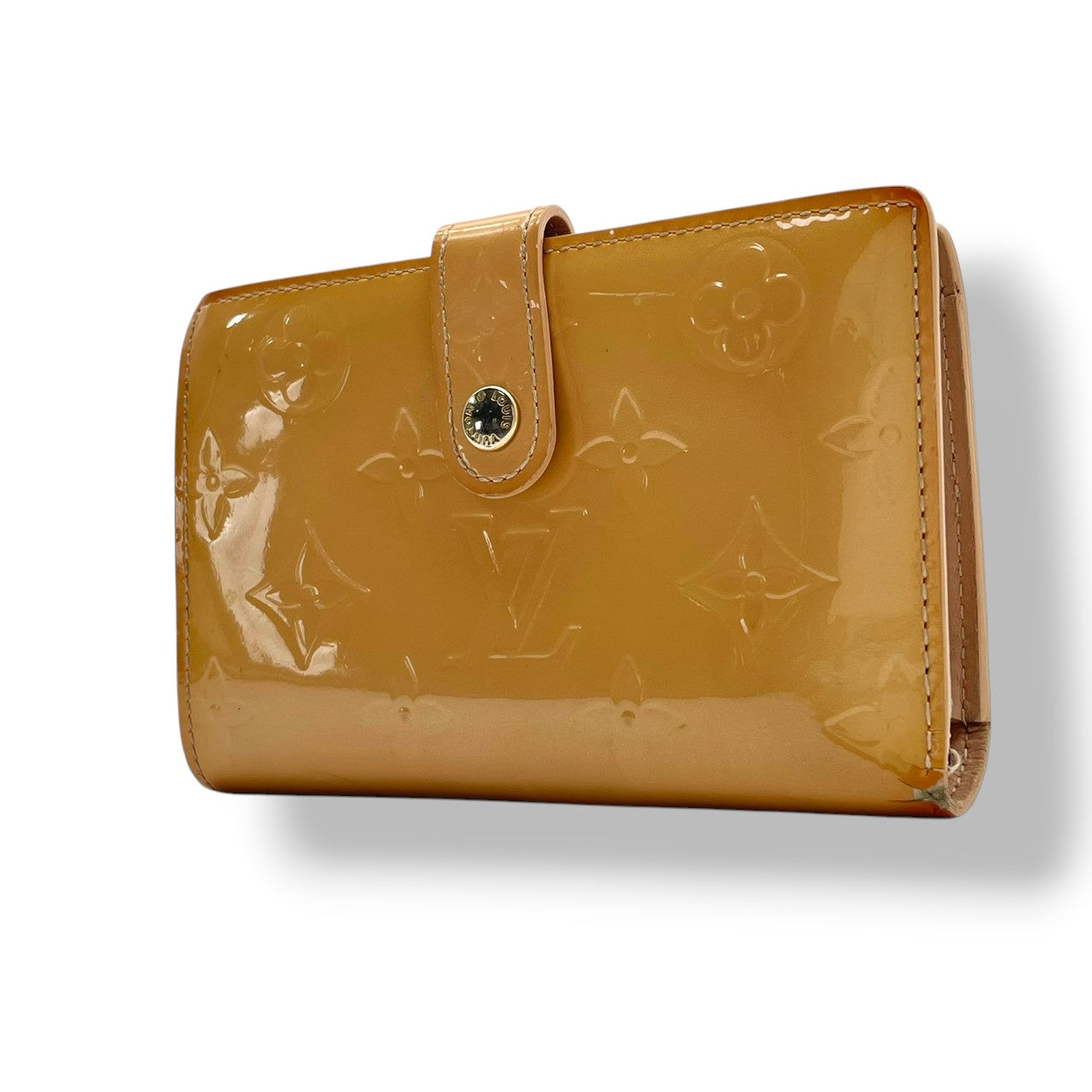 ルイヴィトン LOUIS VUITTON モノグラム ヴェルニ ポルトフォイユ ヴィエノワ がま口 二つ折り 財布 エナメル レザー イエロー ピンク ベージュ ビンテージ エレガント ブランド 定番 人気 アイテム レディース コンパクト ウォレット W1