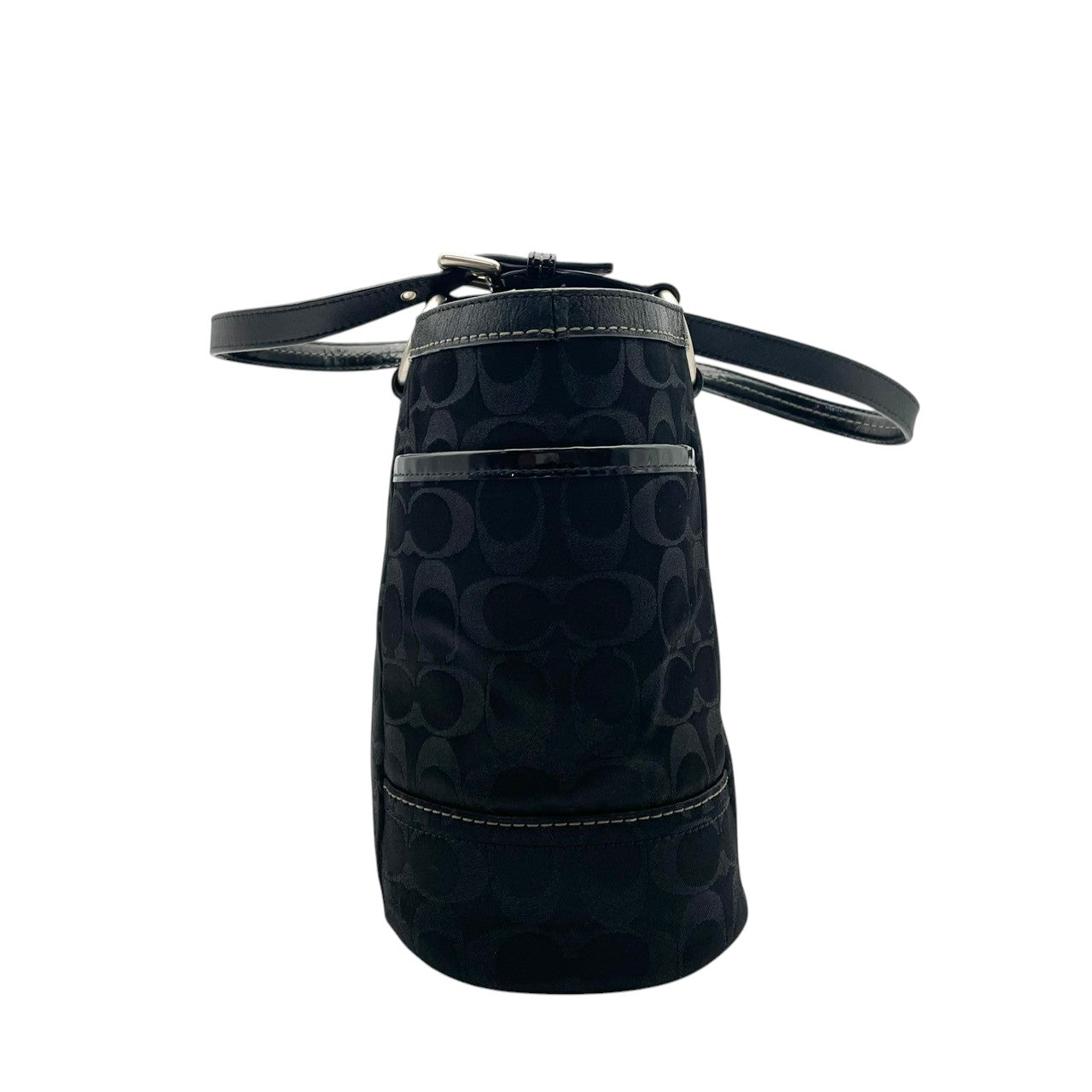 【美品】 コーチ COACH シグネチャー トートバッグ ショルダーバッグ スタッズ キャンバス レザー A4収納可能 肩掛け ワンショルダー ブラック 黒 通勤 通学 ビンテージ クラシック エレガント シック 上品 鞄 レディース F12853 S57