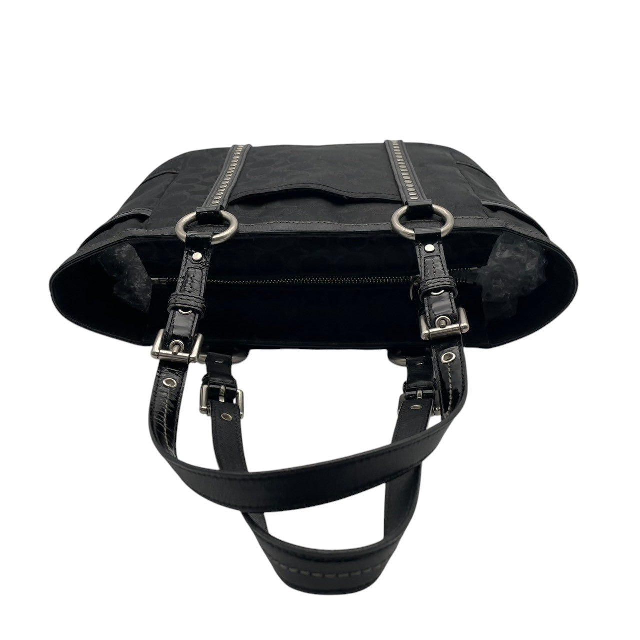 【美品】 コーチ COACH シグネチャー トートバッグ ショルダーバッグ スタッズ キャンバス レザー A4収納可能 肩掛け ワンショルダー ブラック 黒 通勤 通学 ビンテージ クラシック エレガント シック 上品 鞄 レディース F12853 S57