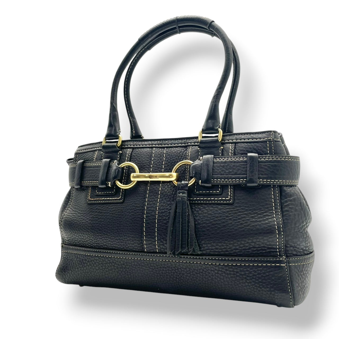 【美品】 コーチ COACH ハンドバッグ トートバッグ ハンプトンズ キャリーオール レザー ブラック 黒 ゴールド金具 タッセル チャーム付 肩掛け ワンショルダー 自立可 ビンテージ 鞄 通勤 お出かけ 普段使い 上品 レディース F10212 S57