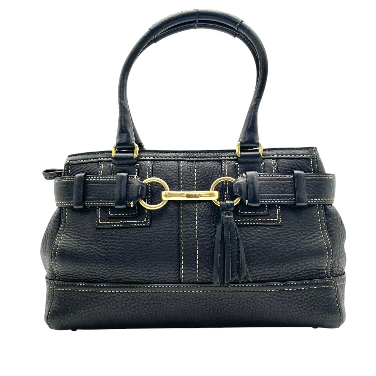 【美品】 コーチ COACH ハンドバッグ トートバッグ ハンプトンズ キャリーオール レザー ブラック 黒 ゴールド金具 タッセル チャーム付 肩掛け ワンショルダー 自立可 ビンテージ 鞄 通勤 お出かけ 普段使い 上品 レディース F10212 S57