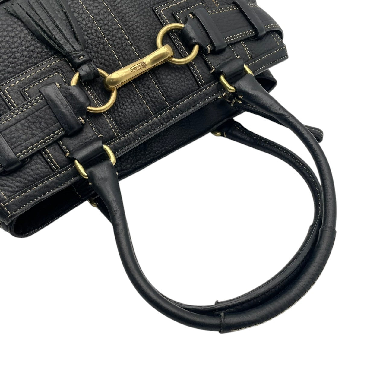 【美品】 コーチ COACH ハンドバッグ トートバッグ ハンプトンズ キャリーオール レザー ブラック 黒 ゴールド金具 タッセル チャーム付 肩掛け ワンショルダー 自立可 ビンテージ 鞄 通勤 お出かけ 普段使い 上品 レディース F10212 S57