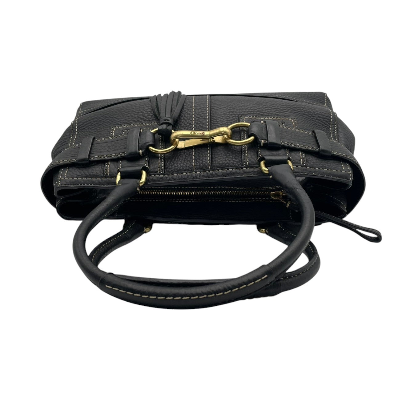 【美品】 コーチ COACH ハンドバッグ トートバッグ ハンプトンズ キャリーオール レザー ブラック 黒 ゴールド金具 タッセル チャーム付 肩掛け ワンショルダー 自立可 ビンテージ 鞄 通勤 お出かけ 普段使い 上品 レディース F10212 S57