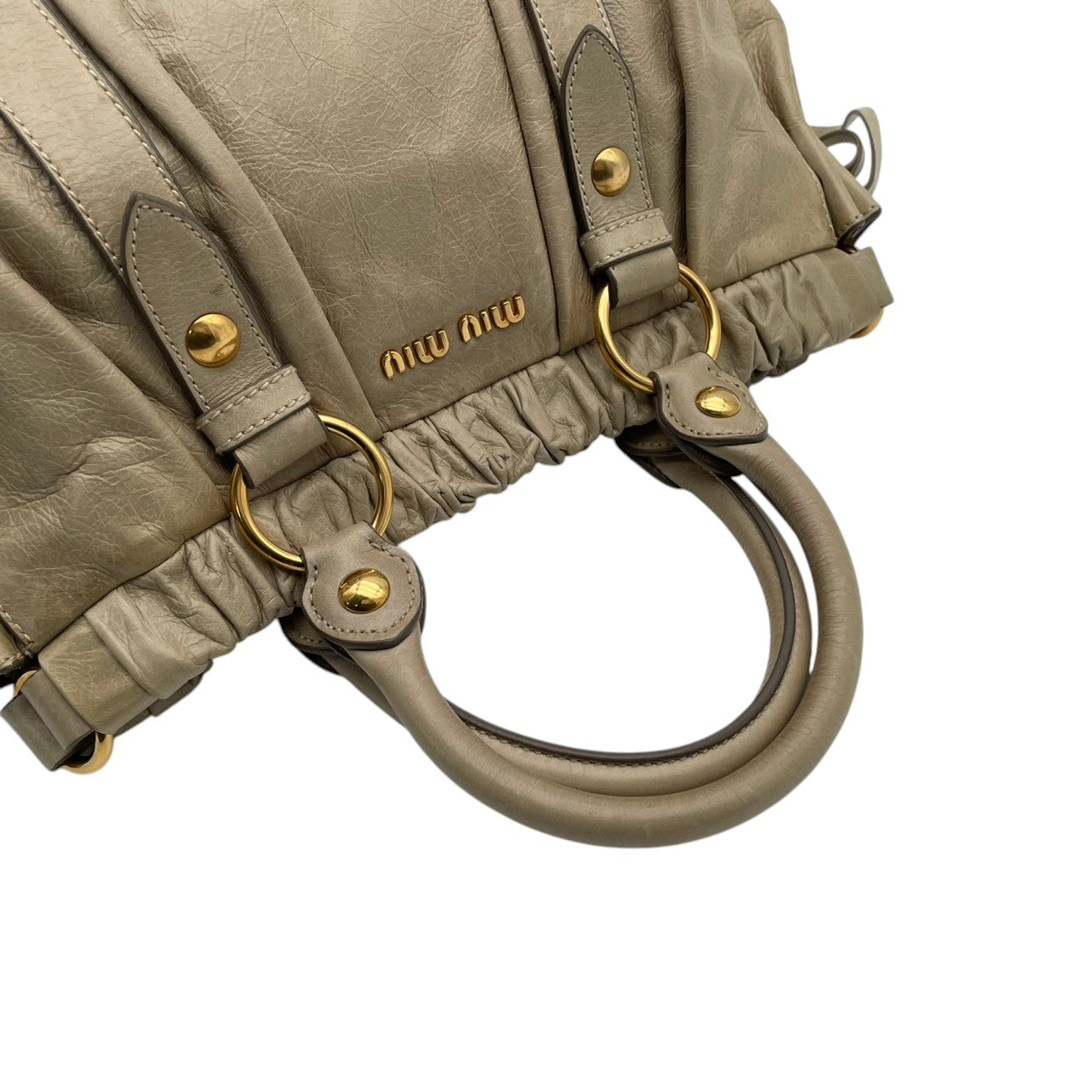 ミュウミュウ MIUMIU ハンドバッグ トートバッグ ヴィッテロ ルクス レザー 本革 ベージュ リボン サイドリボン ゴールド金具 大容量 A4収納可能 アーカイブ ビンテージ レディース S57