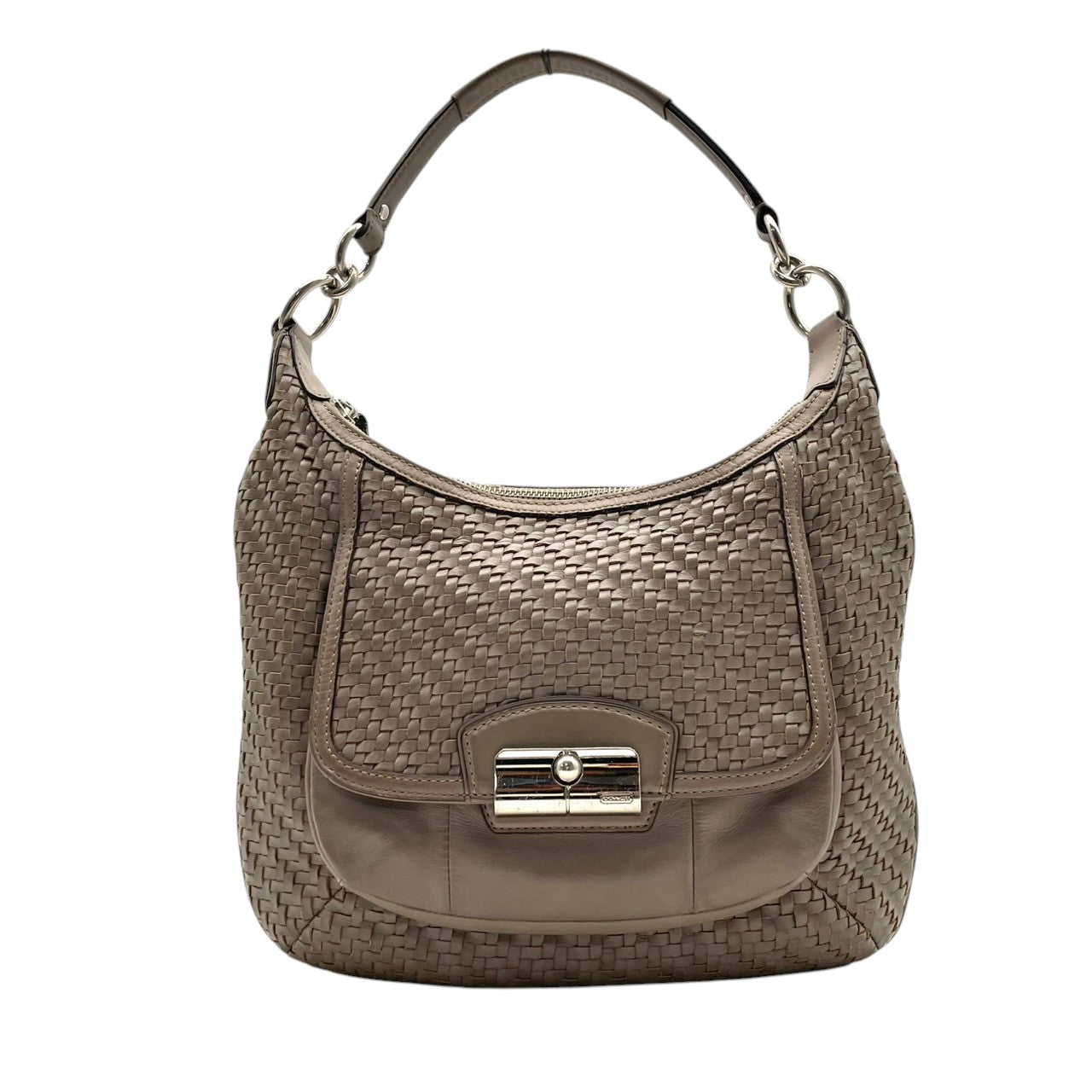 【良品】コーチ COACH 19314 マディソン レザー ウーブン リンジー ショルダーバッグ イントレチャート 編み込み グレー ワンショルダー 斜め掛け可 ビンテージ クラシック エレガント 上品 高級感 レディース 通勤 通学 お出かけ S58