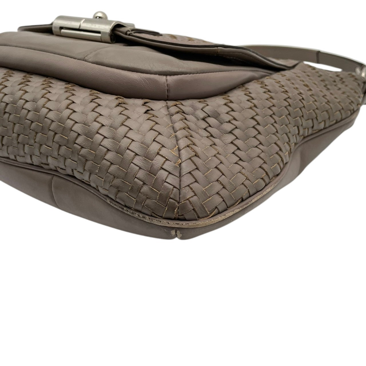 【良品】コーチ COACH 19314 マディソン レザー ウーブン リンジー ショルダーバッグ イントレチャート 編み込み グレー ワンショルダー 斜め掛け可 ビンテージ クラシック エレガント 上品 高級感 レディース 通勤 通学 お出かけ S58