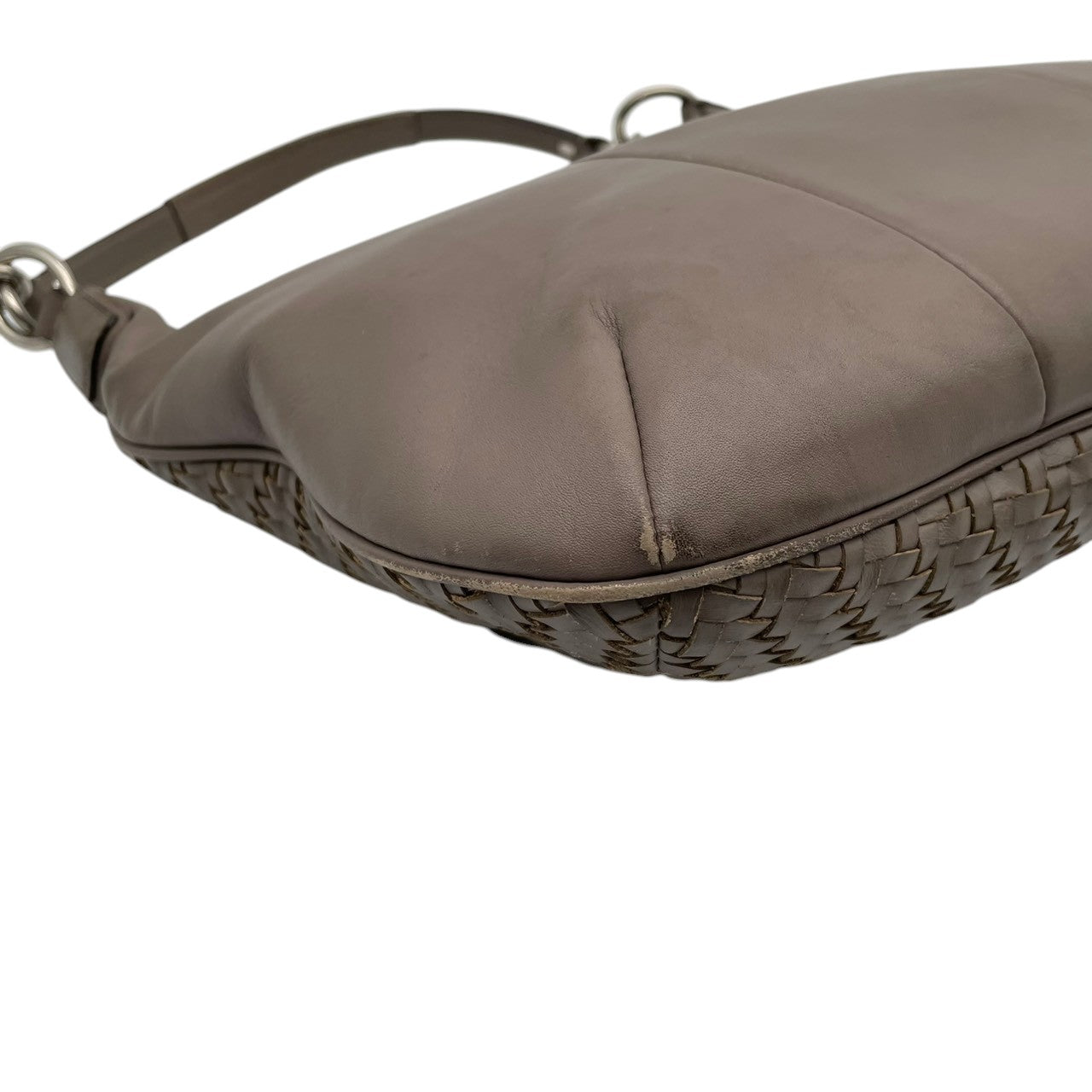 【良品】コーチ COACH 19314 マディソン レザー ウーブン リンジー ショルダーバッグ イントレチャート 編み込み グレー ワンショルダー 斜め掛け可 ビンテージ クラシック エレガント 上品 高級感 レディース 通勤 通学 お出かけ S58