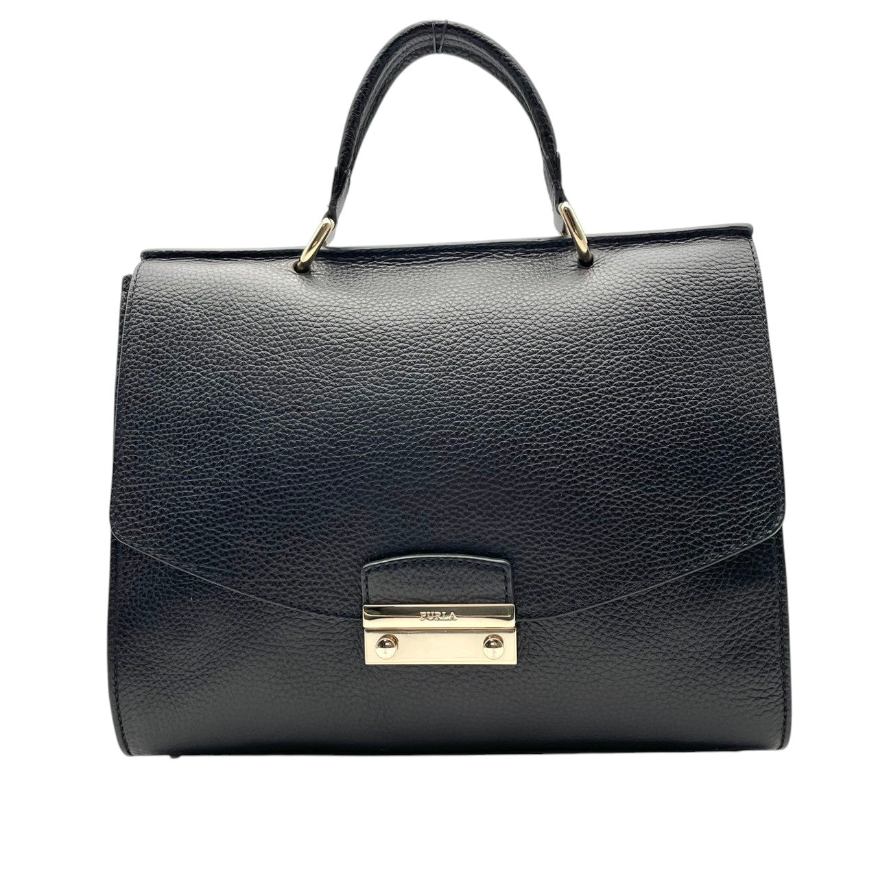 【美品】フルラ FURLA ハンドバッグ ショルダーバッグ 2WAY 本革 レザー ブラック 黒 ゴールド金具 自立可 エレガント ビンテージ クラシック 上品 高級感 通勤 通学 お出かけ 冠婚葬祭 フォーマル 人気 定番 S66