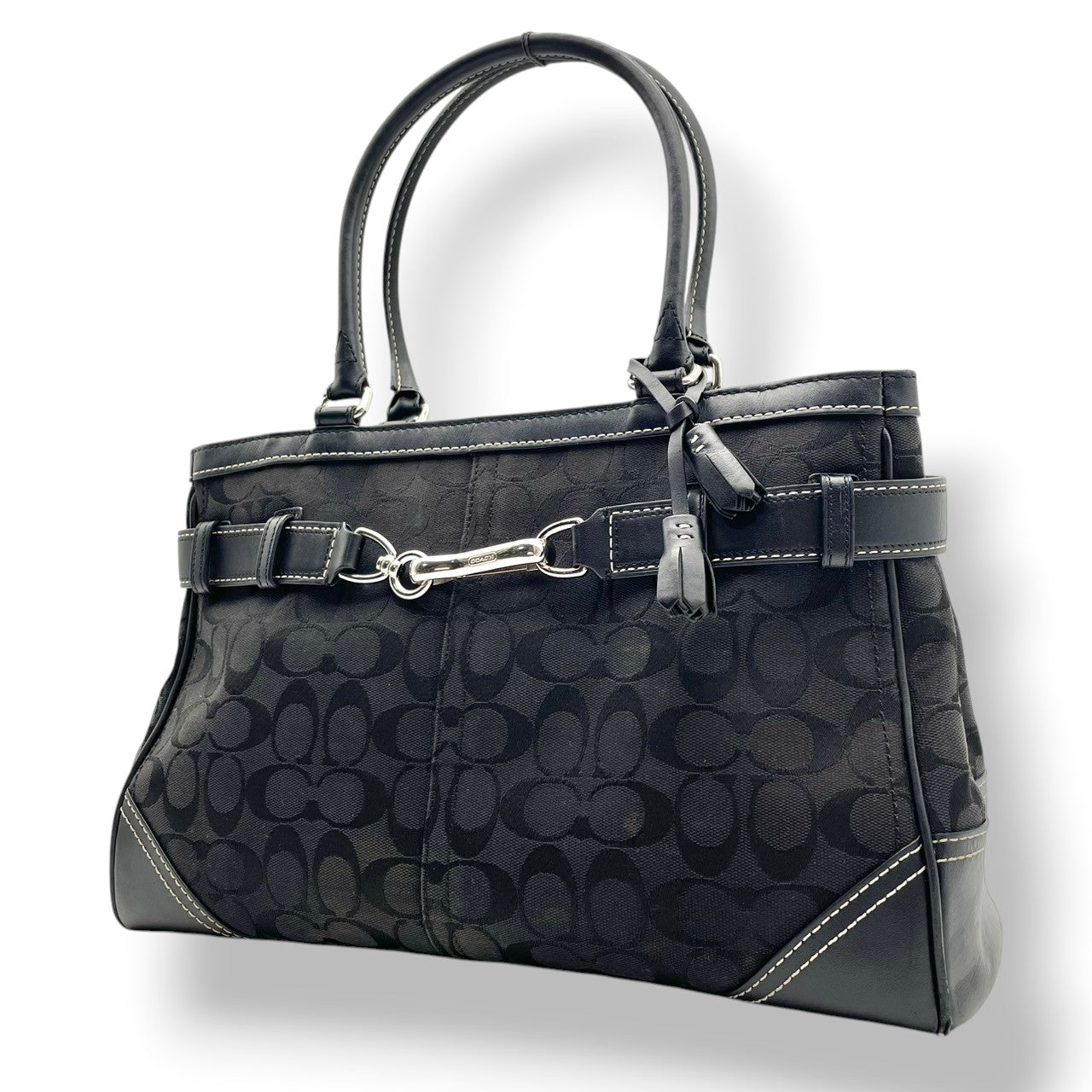 コーチ COACH トートバッグ シグネチャー キャンバス レザー ブラック 黒 8K07 肩掛け ワンショルダー 自立可 A4収納可 通勤 通学 普段使い お出かけ エレガント クラシック ビンテージ レディース ブランド 鞄 収納力抜群 スタイリッシュ 定番 人気 シック 高級感 上品 清楚 お洒落 S66
