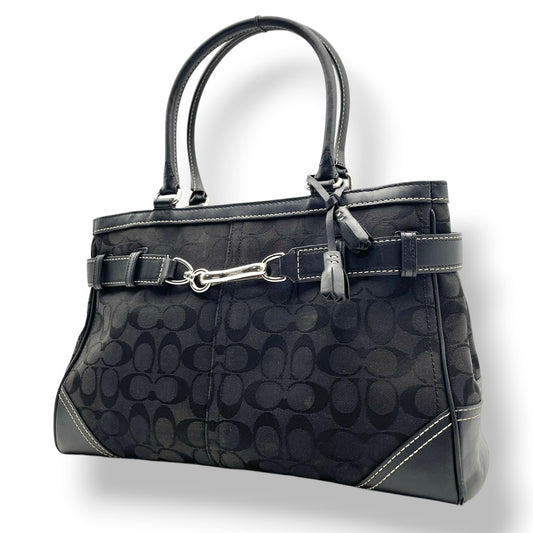 コーチ COACH トートバッグ シグネチャー キャンバス レザー ブラック 黒 8K07 肩掛け ワンショルダー 自立可 A4収納可 通勤 通学 普段使い お出かけ エレガント クラシック ビンテージ レディース ブランド 鞄 収納力抜群 スタイリッシュ 定番 人気 シック 高級感 上品 清楚 お洒落 S66