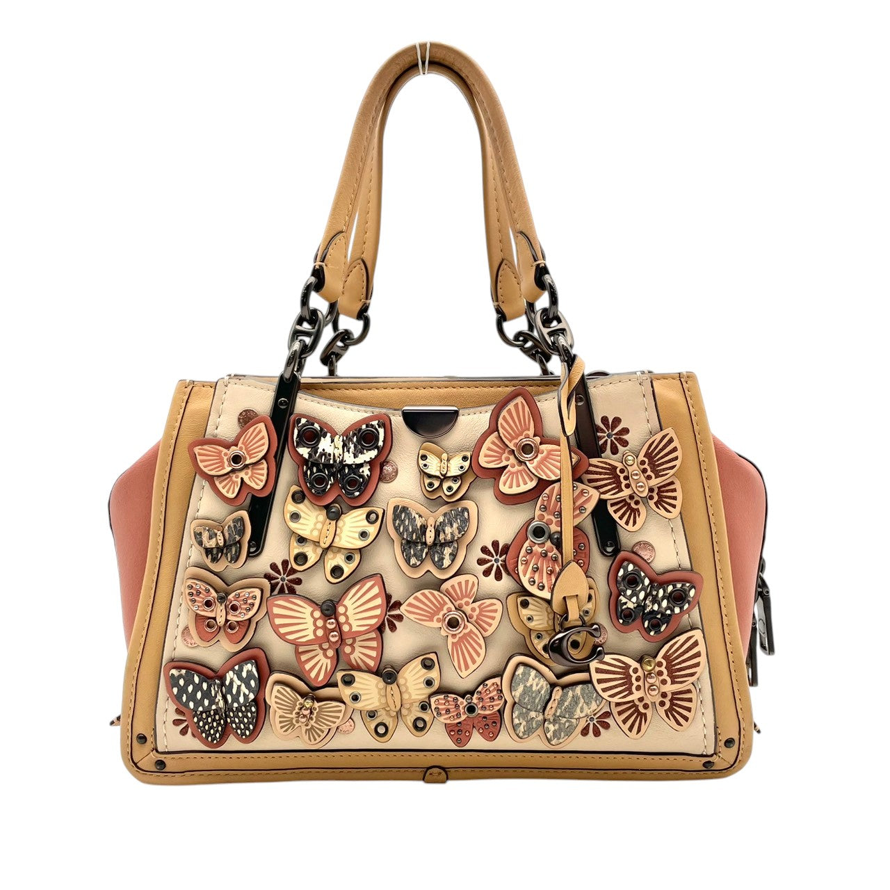 美品 コーチ COACH ドリーマー 2way ショルダーバッグ ハンドバッグ 69553 バタフライ アップリケ レザー 本革 アイボリー ピンク 肩掛け 斜め掛け可 チャーム 通勤 通学 旅行 エレガント クラシカル ビンテージ 希少 ブランド 鞄 S66