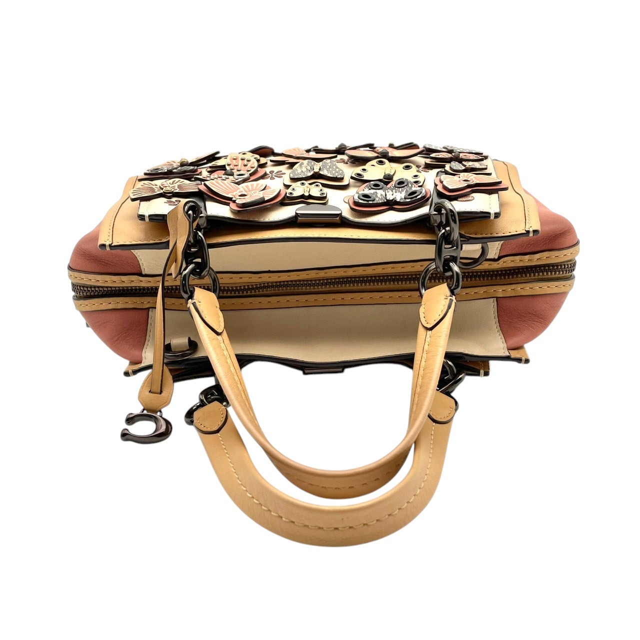 美品 コーチ COACH ドリーマー 2way ショルダーバッグ ハンドバッグ 69553 バタフライ アップリケ レザー 本革 アイボリー ピンク 肩掛け 斜め掛け可 チャーム 通勤 通学 旅行 エレガント クラシカル ビンテージ 希少 ブランド 鞄 S66