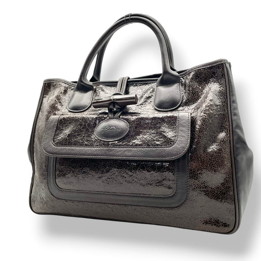 美品 ロンシャン LONGCHAMP トートバッグ ハンドバッグ ロゾ レザー 本革 ブラウン 茶色 シルバー金具 A4サイズ収納可 自立可 ビジネス 通勤 通学 ビンテージ クラシック エレガント 上品 鞄 レディース メンズ ユニセックス S69