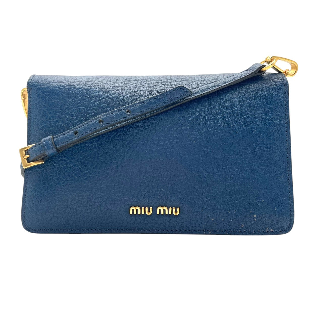 ミュウミュウ Miu Miu ショルダーバッグ ミニバッグ ポシェット レザー 本革 ブルー 青 水色 ライトブルー 斜め掛け可 肩掛け ゴールド金具 ロゴ エレガント クラシック ヴィンテージ風 カジュアル おしゃれ 鞄 レディース 通勤 お出かけ S68