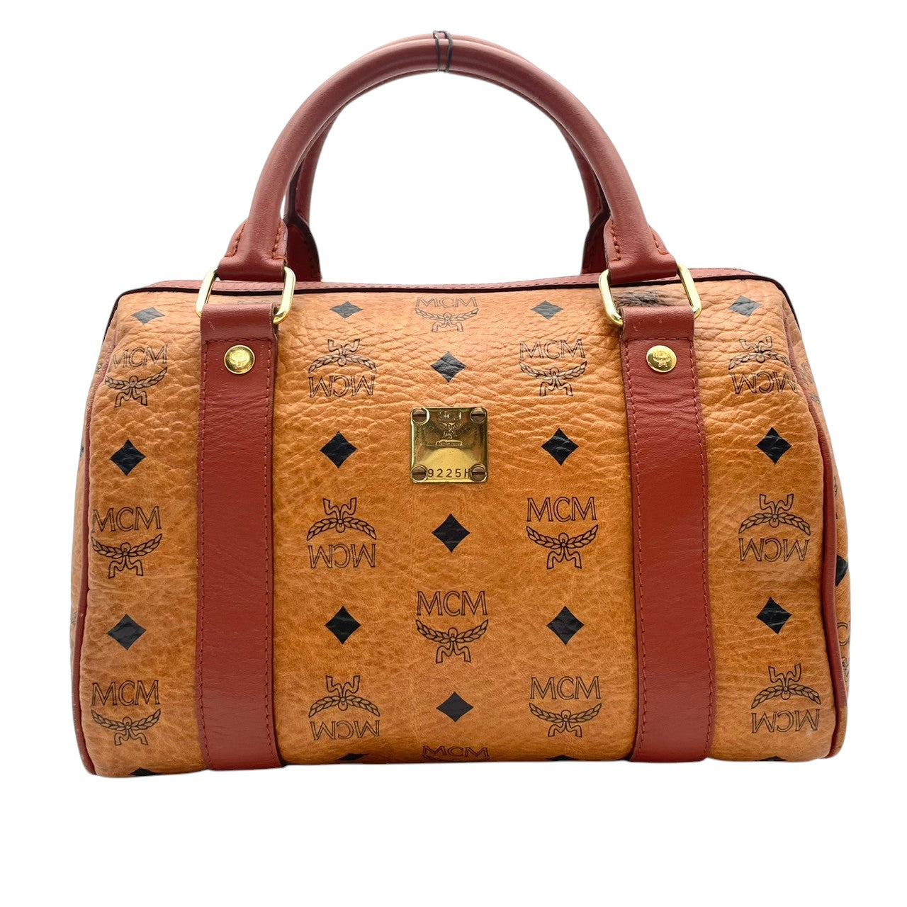 【美品】エムシーエム MCM ハンドバッグ ミニボストンバッグ ヴィセトス モノグラム レザー 本革 ブラウン コニャック ゴールド金具 ロゴ ヴィンテージ ビンテージ クラシック エレガント 希少 レア 自立可 鞄 カバン レディース お出かけ S68