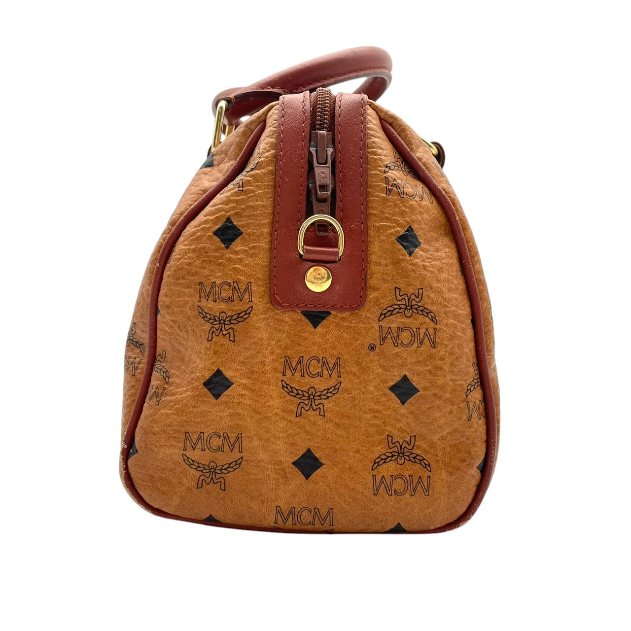【美品】エムシーエム MCM ハンドバッグ ミニボストンバッグ ヴィセトス モノグラム レザー 本革 ブラウン コニャック ゴールド金具 ロゴ ヴィンテージ ビンテージ クラシック エレガント 希少 レア 自立可 鞄 カバン レディース お出かけ S68