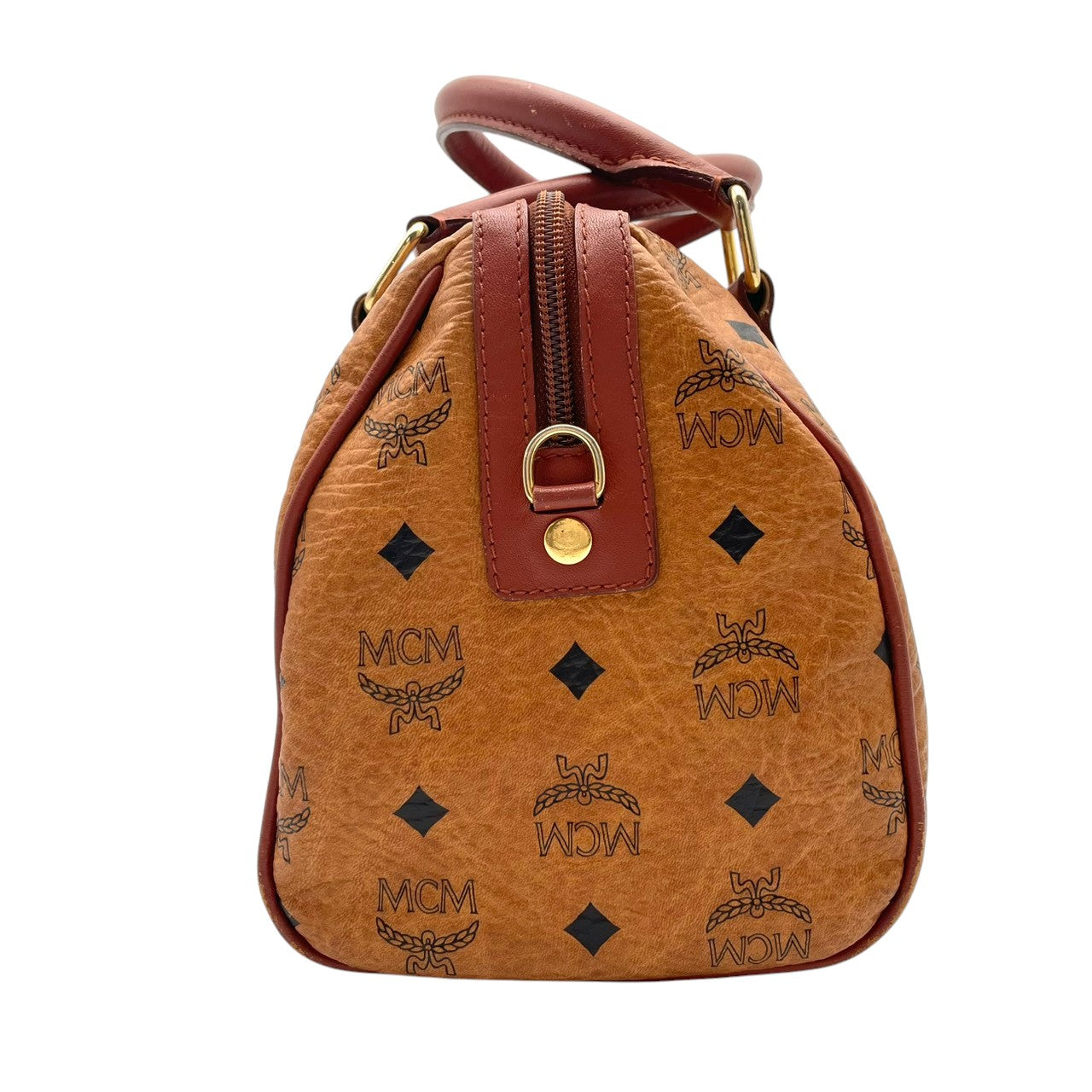【美品】エムシーエム MCM ハンドバッグ ミニボストンバッグ ヴィセトス モノグラム レザー 本革 ブラウン コニャック ゴールド金具 ロゴ ヴィンテージ ビンテージ クラシック エレガント 希少 レア 自立可 鞄 カバン レディース お出かけ S68
