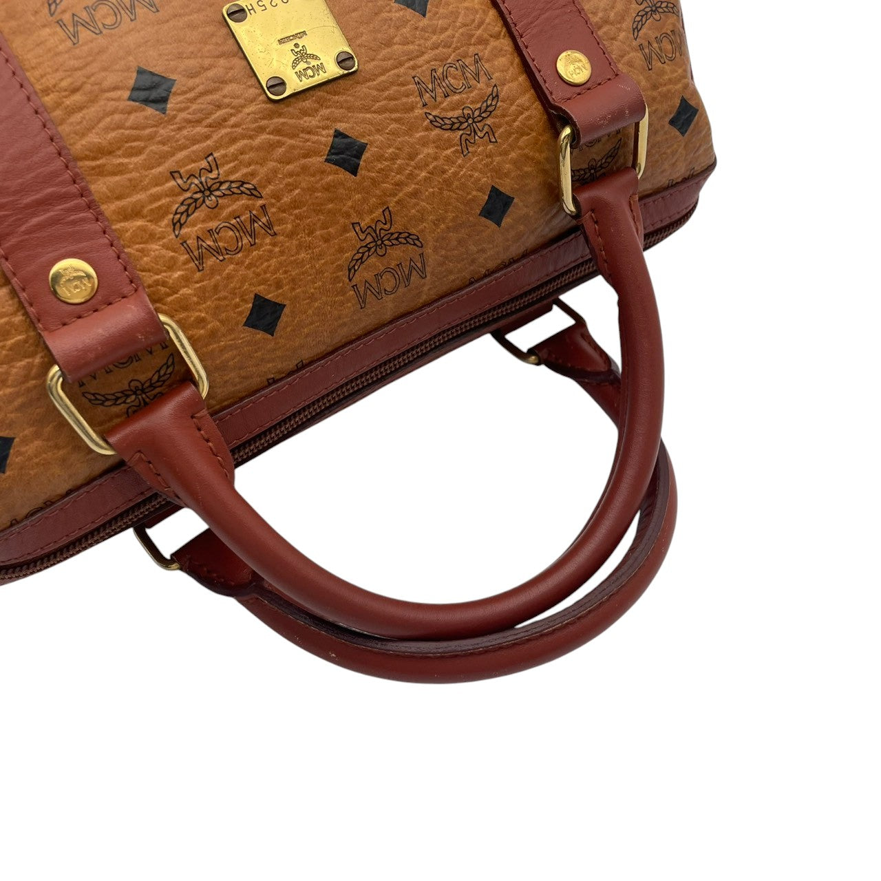 【美品】エムシーエム MCM ハンドバッグ ミニボストンバッグ ヴィセトス モノグラム レザー 本革 ブラウン コニャック ゴールド金具 ロゴ ヴィンテージ ビンテージ クラシック エレガント 希少 レア 自立可 鞄 カバン レディース お出かけ S68