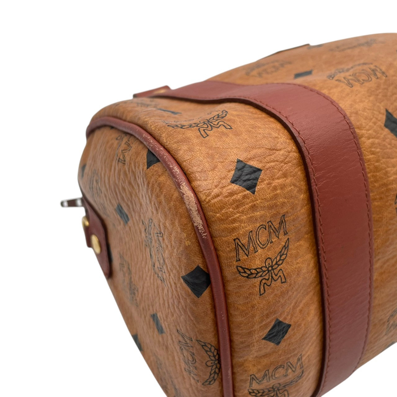 【美品】エムシーエム MCM ハンドバッグ ミニボストンバッグ ヴィセトス モノグラム レザー 本革 ブラウン コニャック ゴールド金具 ロゴ ヴィンテージ ビンテージ クラシック エレガント 希少 レア 自立可 鞄 カバン レディース お出かけ S68