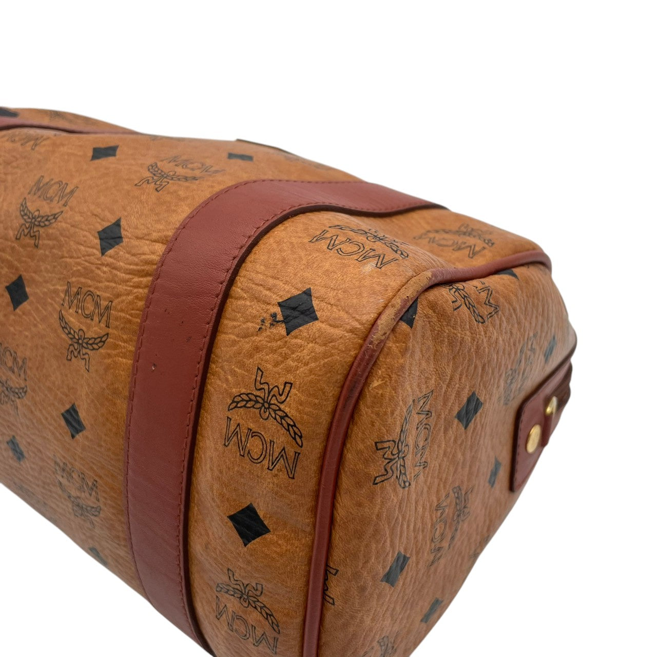 【美品】エムシーエム MCM ハンドバッグ ミニボストンバッグ ヴィセトス モノグラム レザー 本革 ブラウン コニャック ゴールド金具 ロゴ ヴィンテージ ビンテージ クラシック エレガント 希少 レア 自立可 鞄 カバン レディース お出かけ S68
