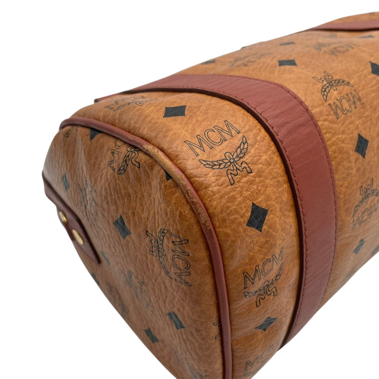 【美品】エムシーエム MCM ハンドバッグ ミニボストンバッグ ヴィセトス モノグラム レザー 本革 ブラウン コニャック ゴールド金具 ロゴ ヴィンテージ ビンテージ クラシック エレガント 希少 レア 自立可 鞄 カバン レディース お出かけ S68