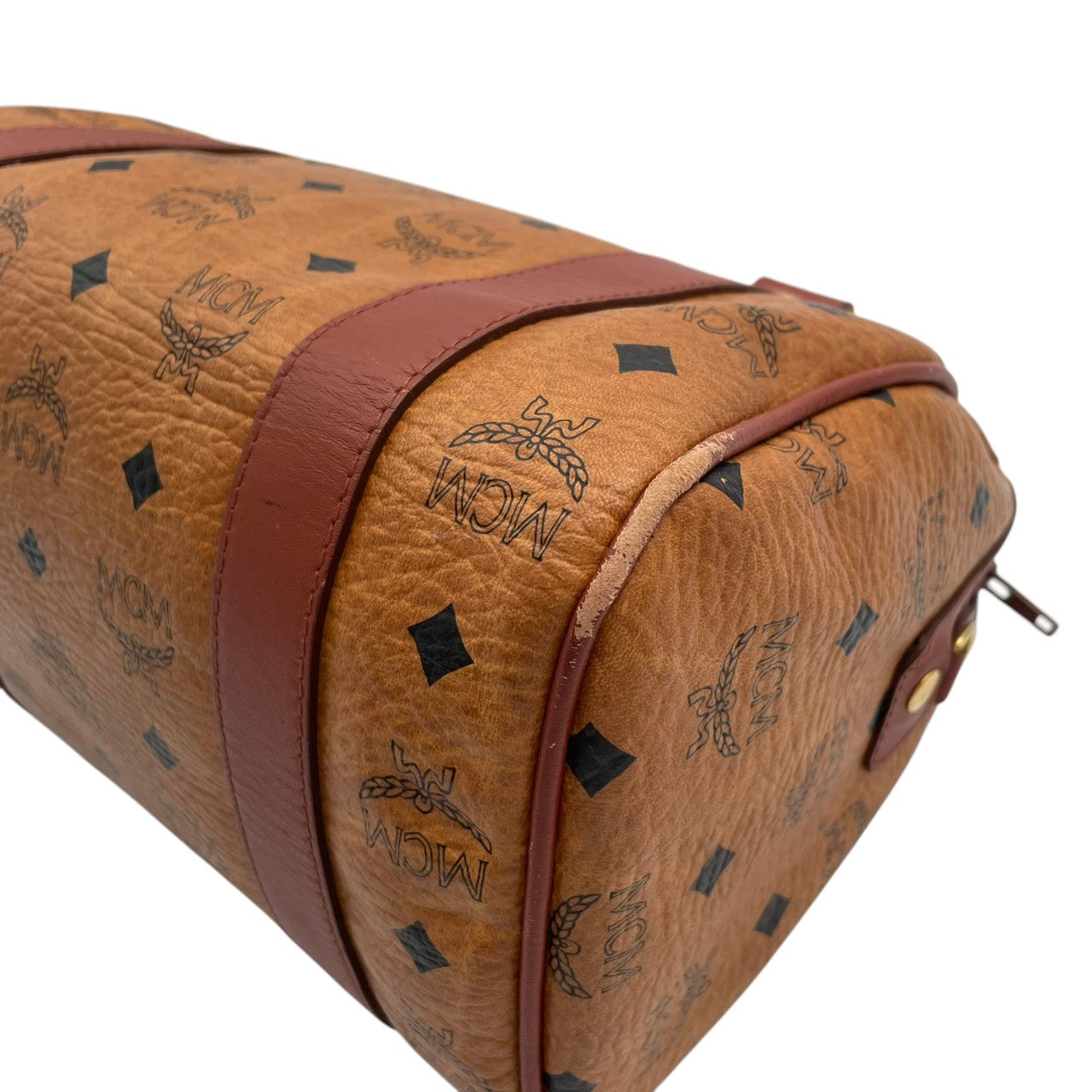 【美品】エムシーエム MCM ハンドバッグ ミニボストンバッグ ヴィセトス モノグラム レザー 本革 ブラウン コニャック ゴールド金具 ロゴ ヴィンテージ ビンテージ クラシック エレガント 希少 レア 自立可 鞄 カバン レディース お出かけ S68