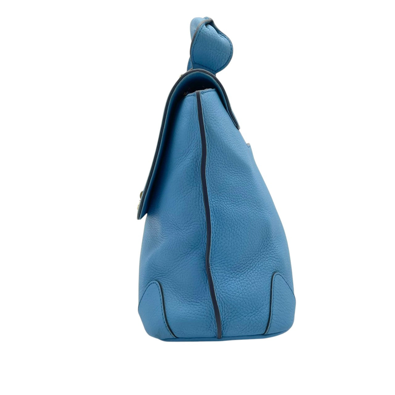【美品】エムシーエム MCM 2way ハンドバッグ ショルダーバッグ 斜め掛け可 レザー 本革 水色 ライトブルー シルバー金具 ロゴプレート ヴィンテージ ビンテージ クラシック エレガント 上品 鞄 レディース お出かけ 通勤 通学 大容量 S68