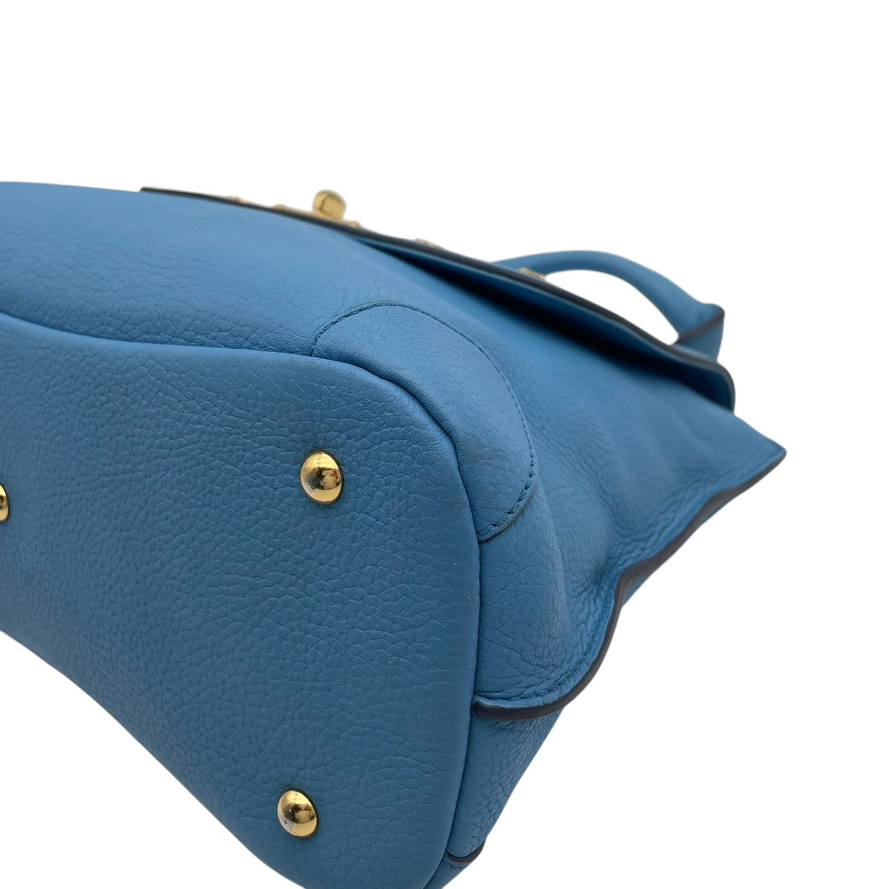 【美品】エムシーエム MCM 2way ハンドバッグ ショルダーバッグ 斜め掛け可 レザー 本革 水色 ライトブルー シルバー金具 ロゴプレート ヴィンテージ ビンテージ クラシック エレガント 上品 鞄 レディース お出かけ 通勤 通学 大容量 S68