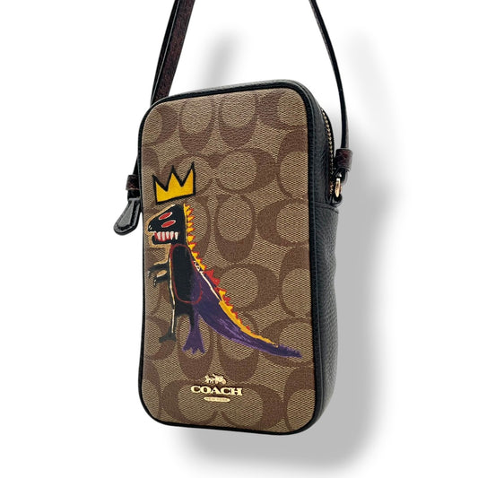 美品 コーチ COACH ショルダーバッグ スマホショルダー ミニバッグ シグネチャー キャンバス レザー ブラウン ブラック ゴールド金具 斜め掛け可 ノースサウス クロスボディ 縦型 ポーチ スリム エレガント クラシック レディース C5585 S54