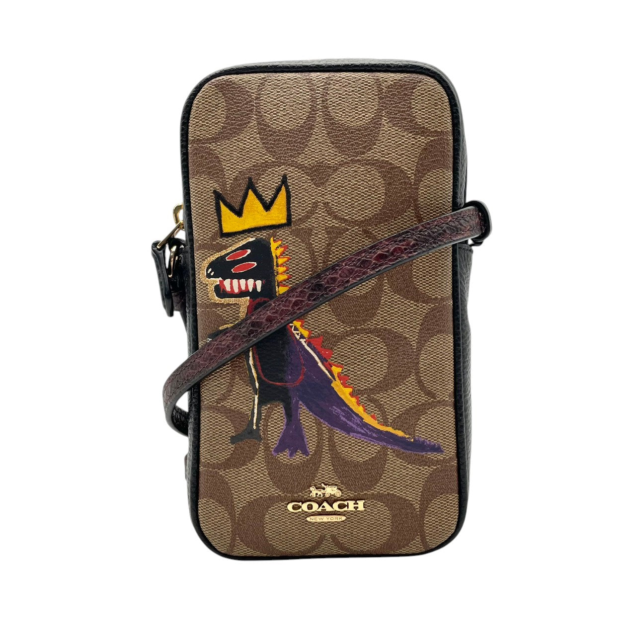 美品 コーチ COACH ショルダーバッグ スマホショルダー ミニバッグ シグネチャー キャンバス レザー ブラウン ブラック ゴールド金具 斜め掛け可 ノースサウス クロスボディ 縦型 ポーチ スリム エレガント クラシック レディース C5585 S54