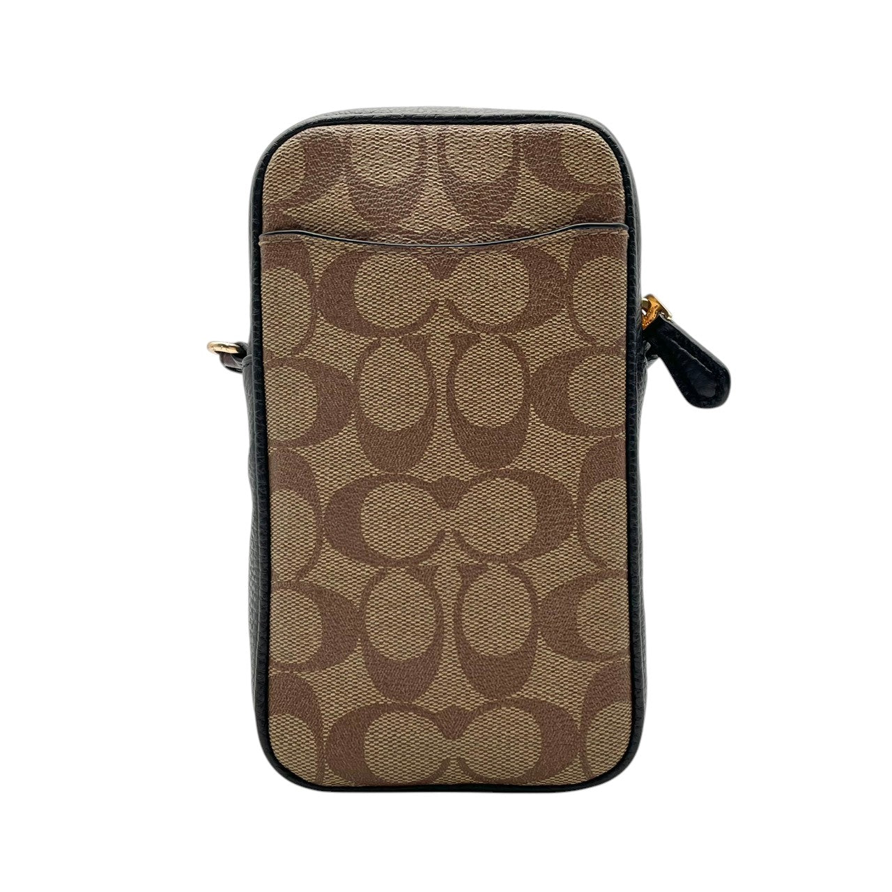 美品 コーチ COACH ショルダーバッグ スマホショルダー ミニバッグ シグネチャー キャンバス レザー ブラウン ブラック ゴールド金具 斜め掛け可 ノースサウス クロスボディ 縦型 ポーチ スリム エレガント クラシック レディース C5585 S54