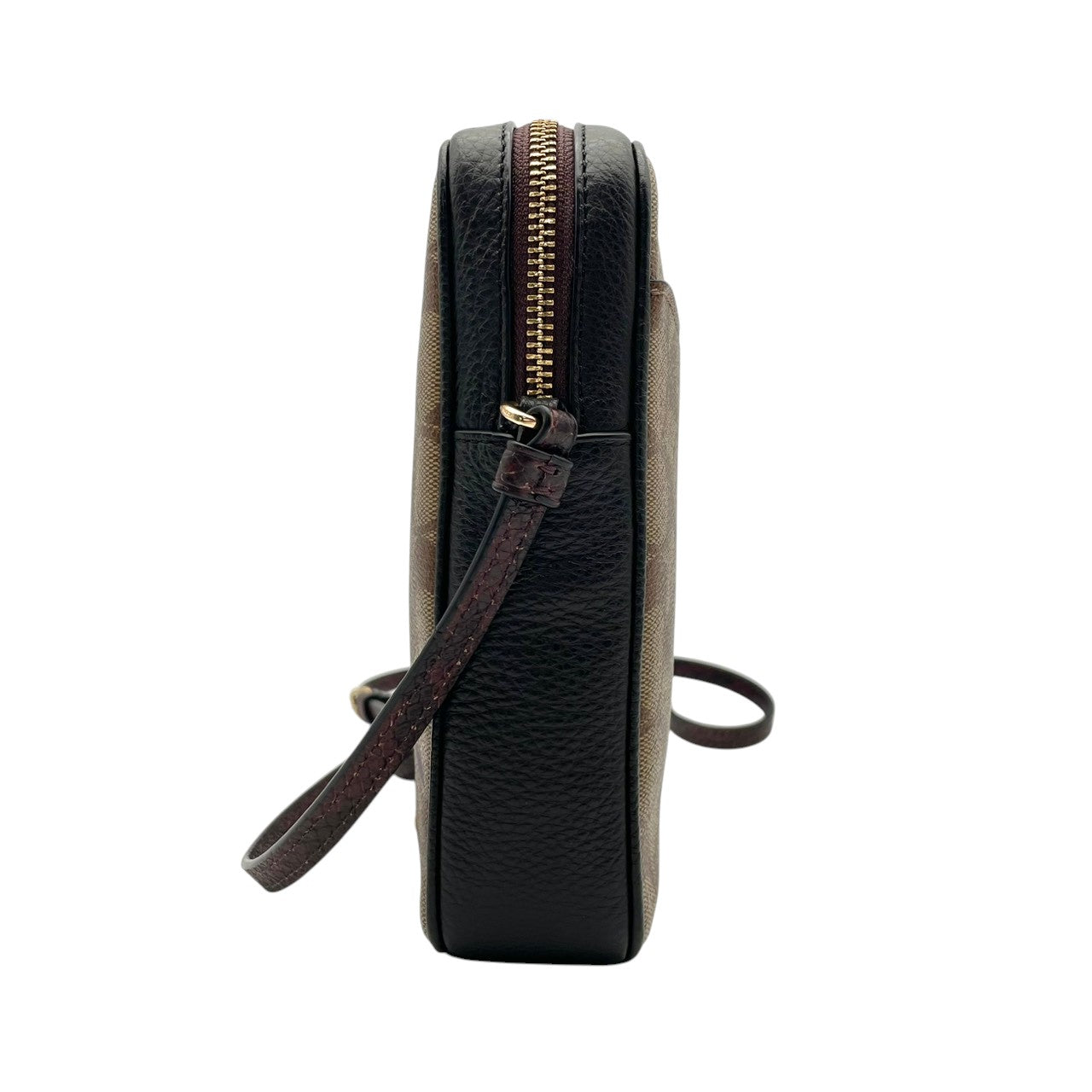 美品 コーチ COACH ショルダーバッグ スマホショルダー ミニバッグ シグネチャー キャンバス レザー ブラウン ブラック ゴールド金具 斜め掛け可 ノースサウス クロスボディ 縦型 ポーチ スリム エレガント クラシック レディース C5585 S54