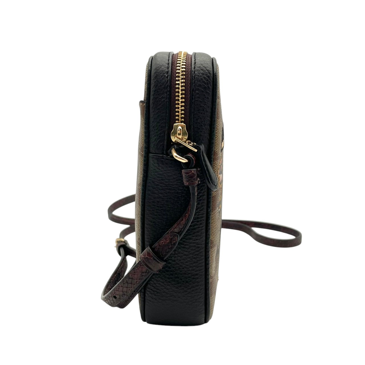 美品 コーチ COACH ショルダーバッグ スマホショルダー ミニバッグ シグネチャー キャンバス レザー ブラウン ブラック ゴールド金具 斜め掛け可 ノースサウス クロスボディ 縦型 ポーチ スリム エレガント クラシック レディース C5585 S54