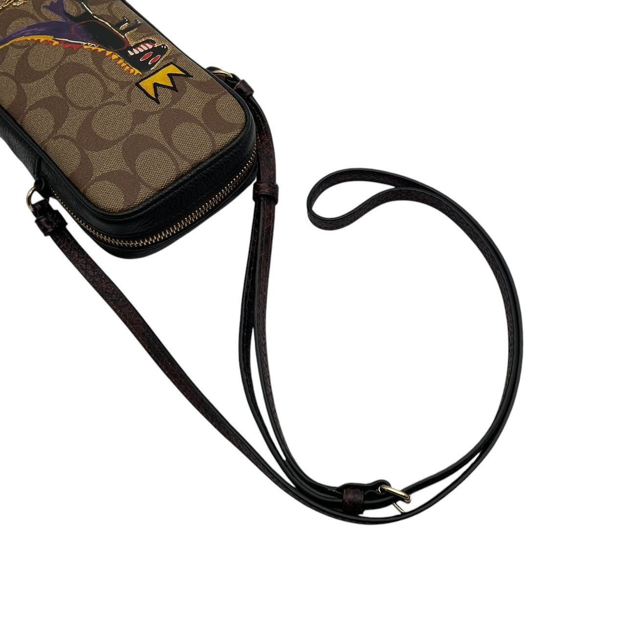 美品 コーチ COACH ショルダーバッグ スマホショルダー ミニバッグ シグネチャー キャンバス レザー ブラウン ブラック ゴールド金具 斜め掛け可 ノースサウス クロスボディ 縦型 ポーチ スリム エレガント クラシック レディース C5585 S54