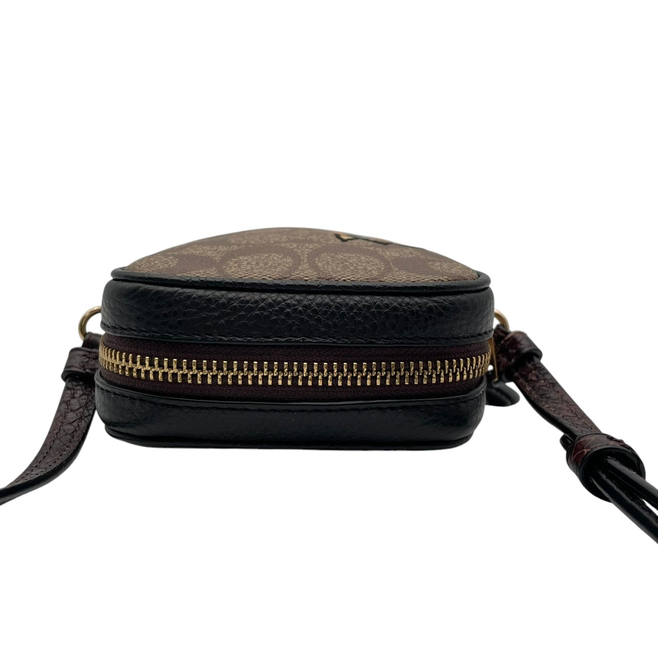美品 コーチ COACH ショルダーバッグ スマホショルダー ミニバッグ シグネチャー キャンバス レザー ブラウン ブラック ゴールド金具 斜め掛け可 ノースサウス クロスボディ 縦型 ポーチ スリム エレガント クラシック レディース C5585 S54