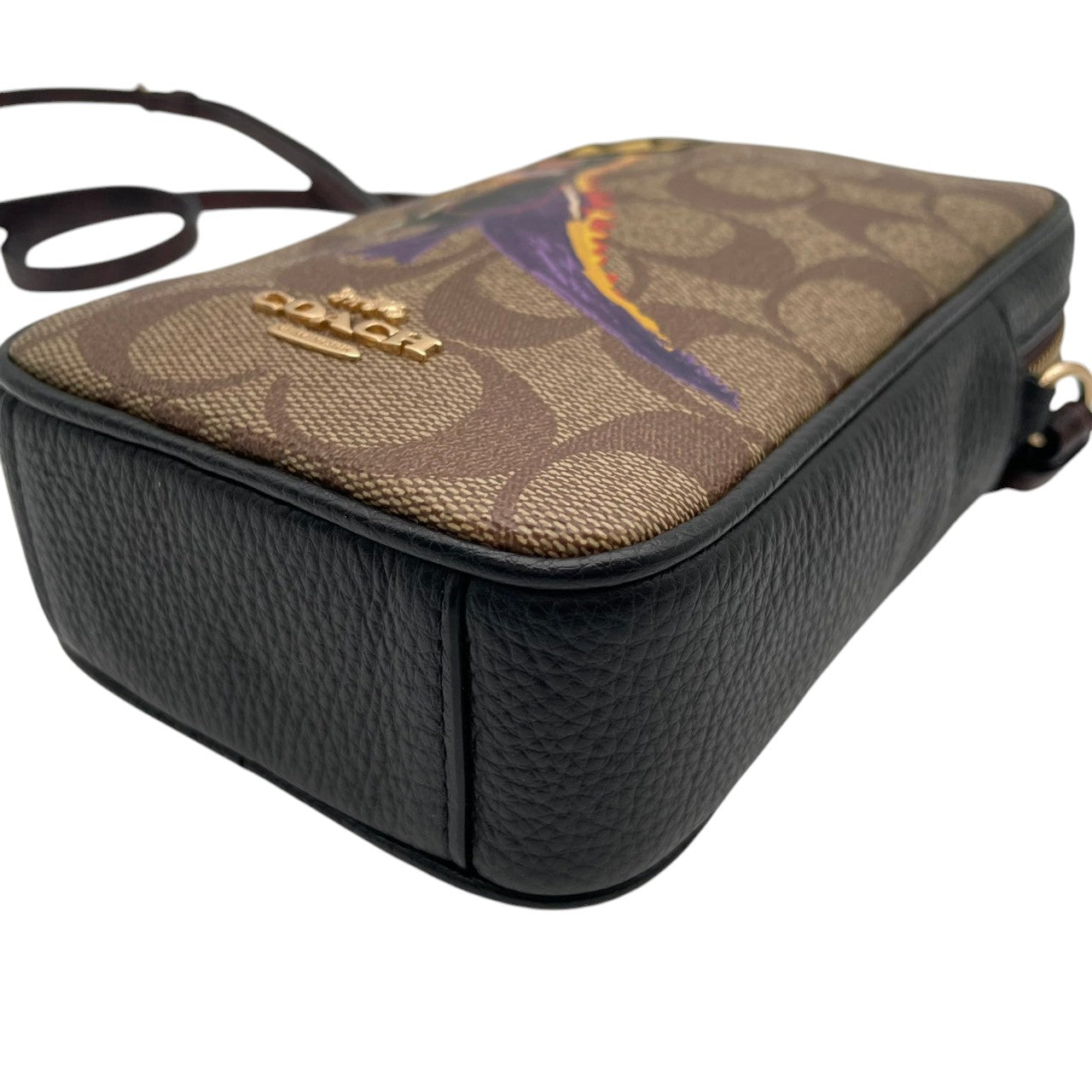 美品 コーチ COACH ショルダーバッグ スマホショルダー ミニバッグ シグネチャー キャンバス レザー ブラウン ブラック ゴールド金具 斜め掛け可 ノースサウス クロスボディ 縦型 ポーチ スリム エレガント クラシック レディース C5585 S54